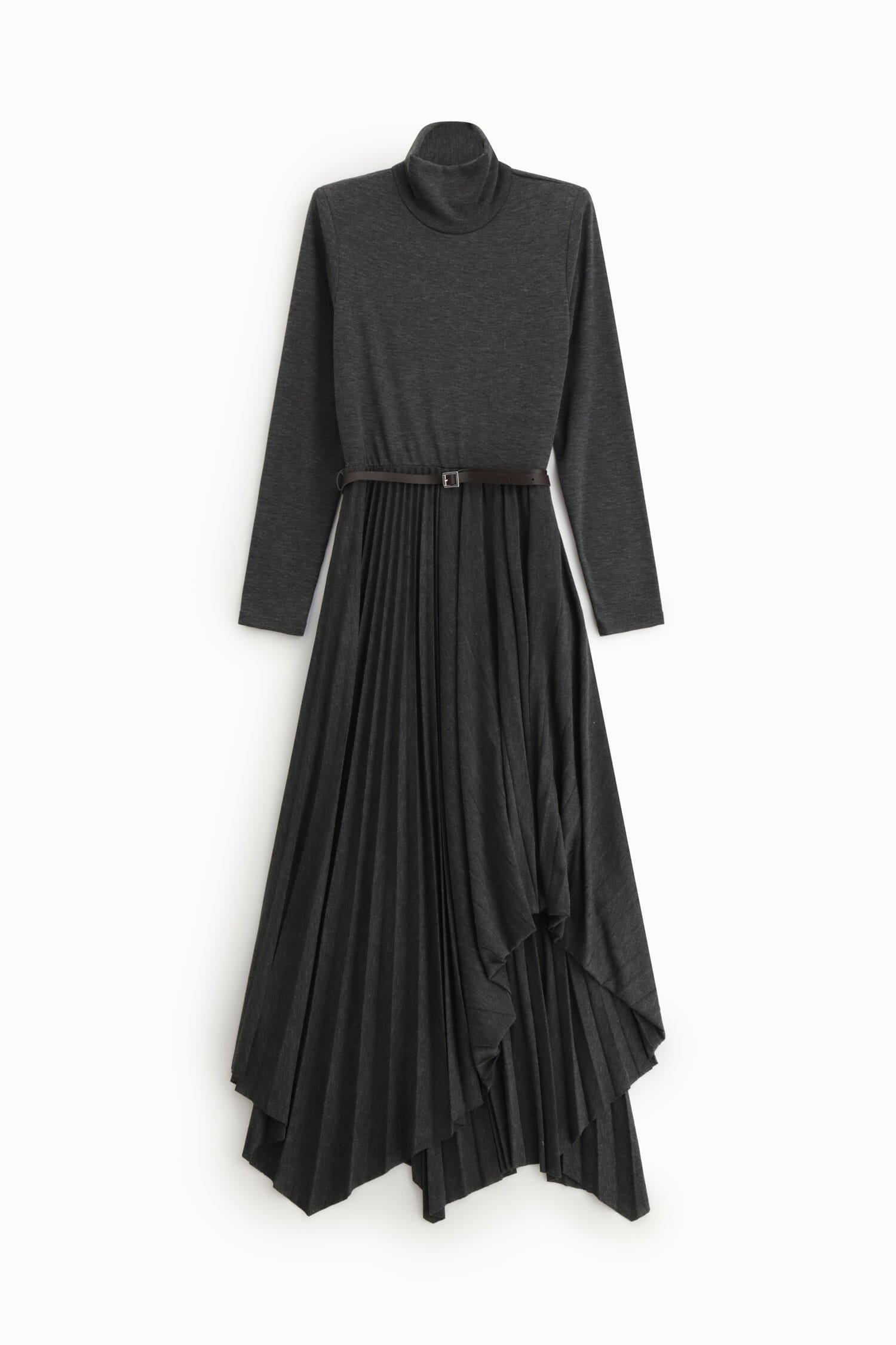 Robe longue à col montant avec jupe asymétrique plissée Dixie