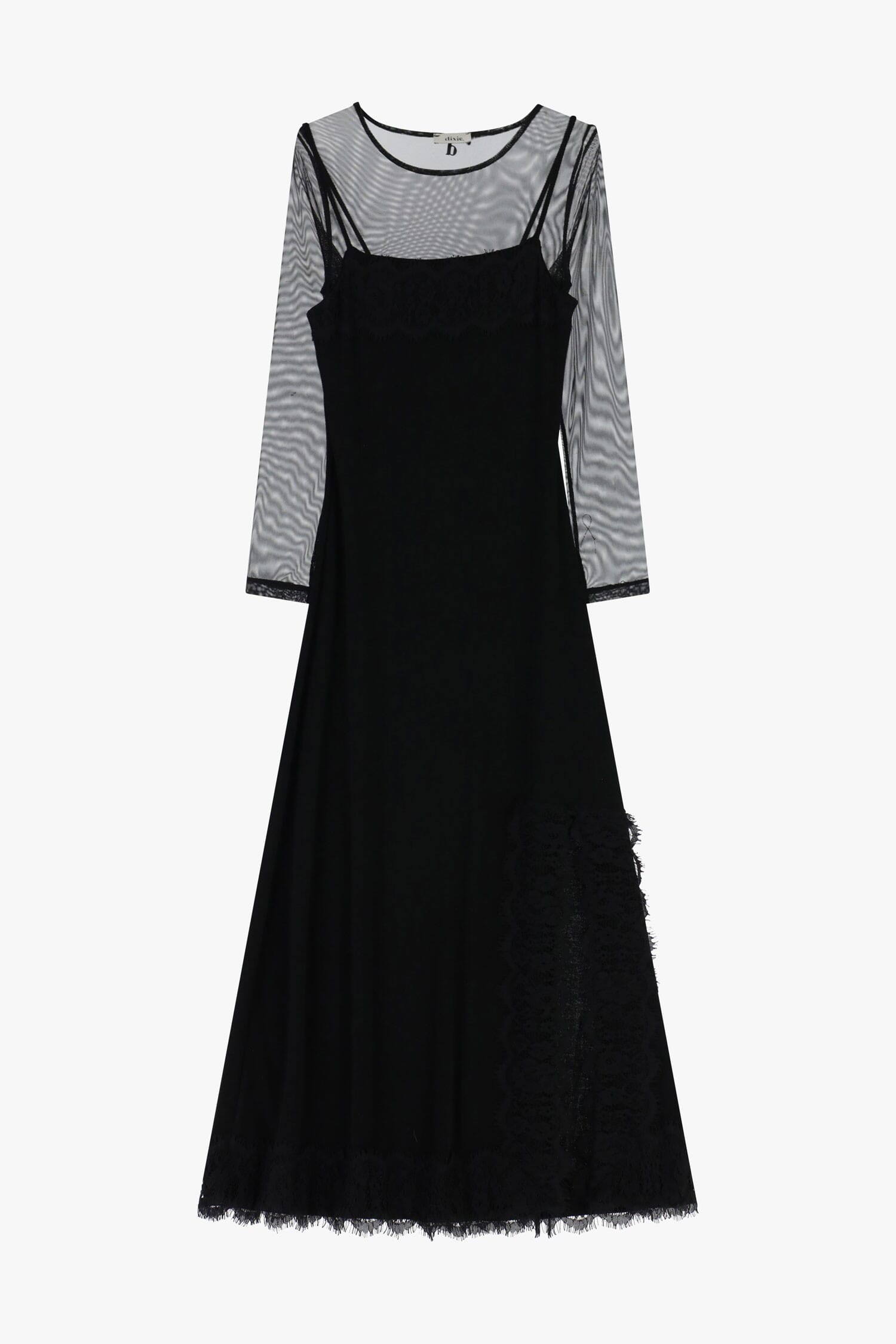 Long Dress With Lace Inserts And Sheer Sleeves Dixie