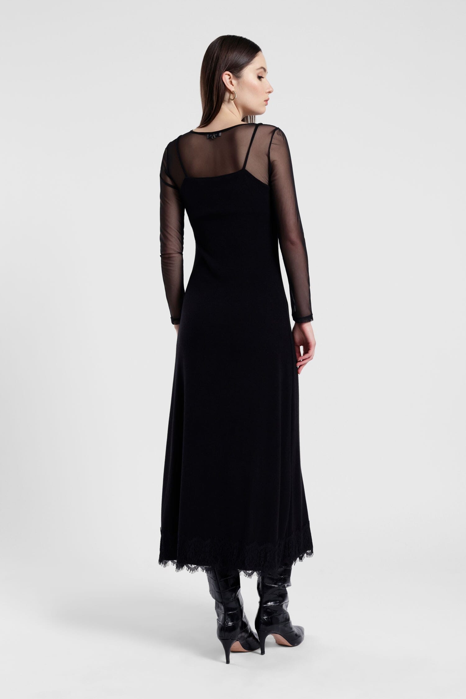 Long Dress With Lace Inserts And Sheer Sleeves Dixie