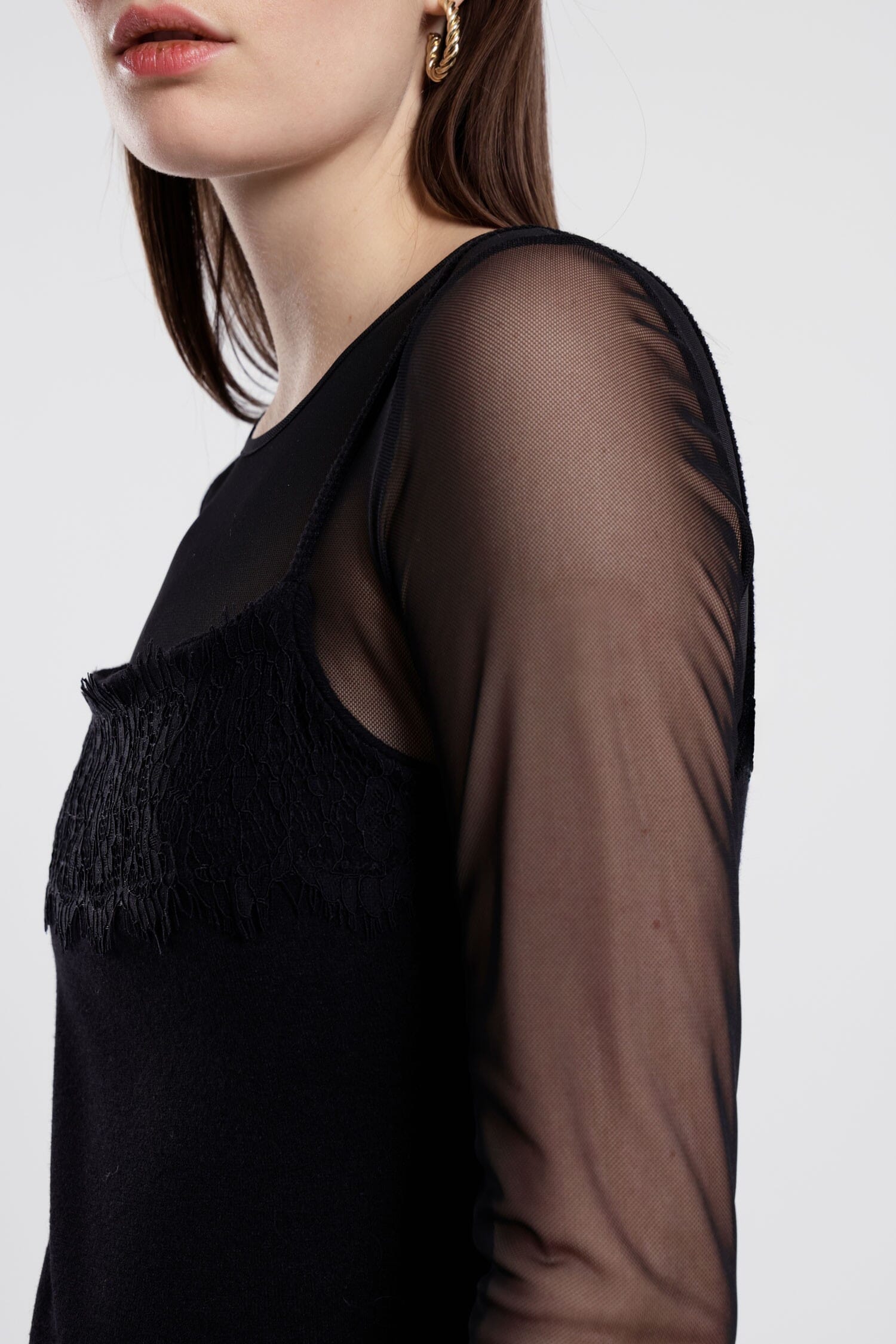 Long Dress With Lace Inserts And Sheer Sleeves Dixie