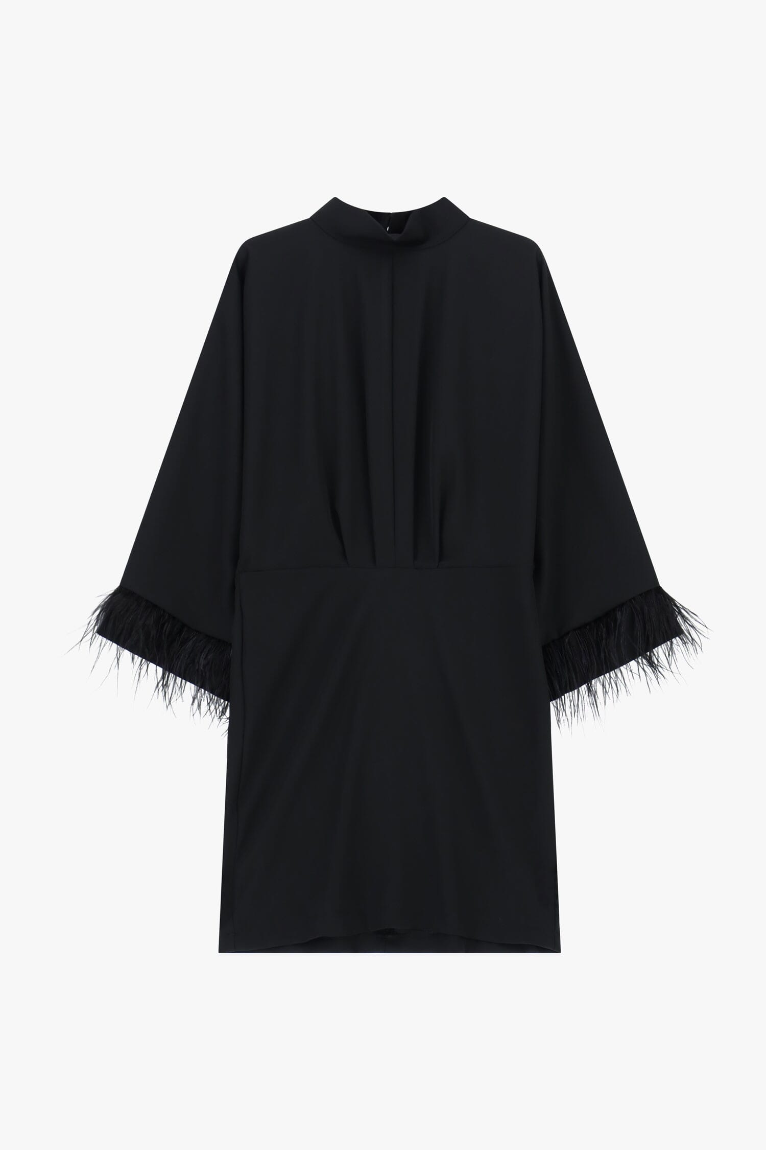 Abito Corto Con Maniche Ampie E Inserti Piumati Dixie