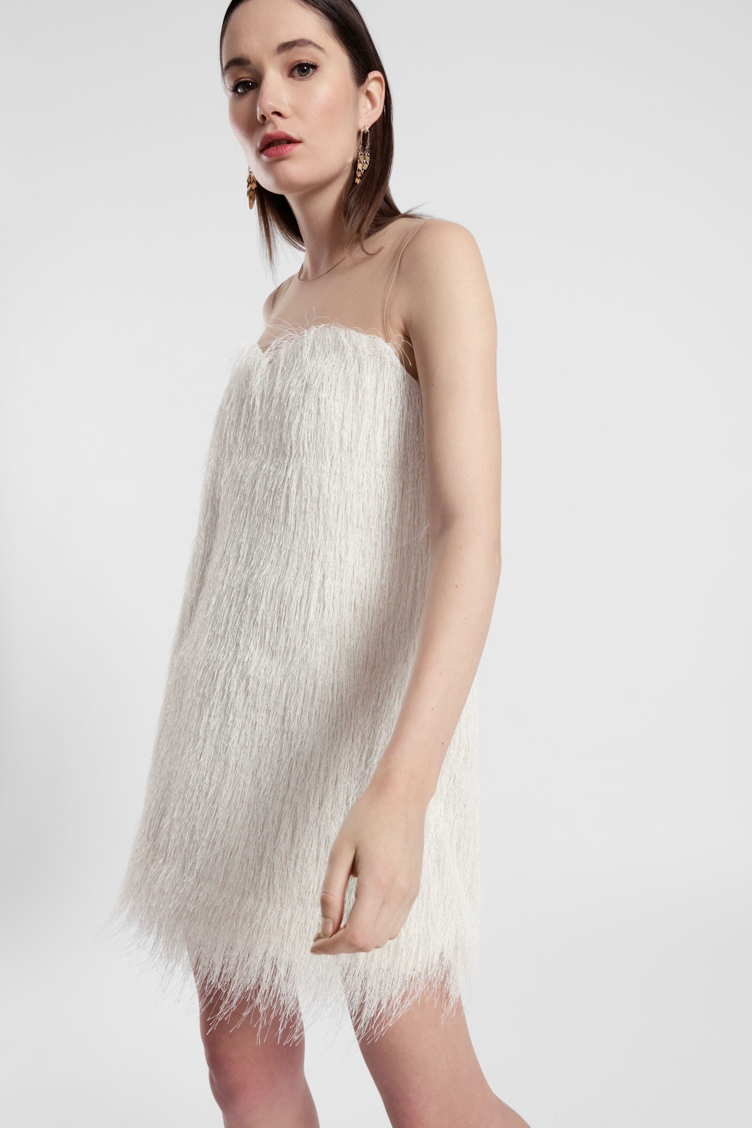 Abito Corto Con Inserto Trasparente E Frange Dixie