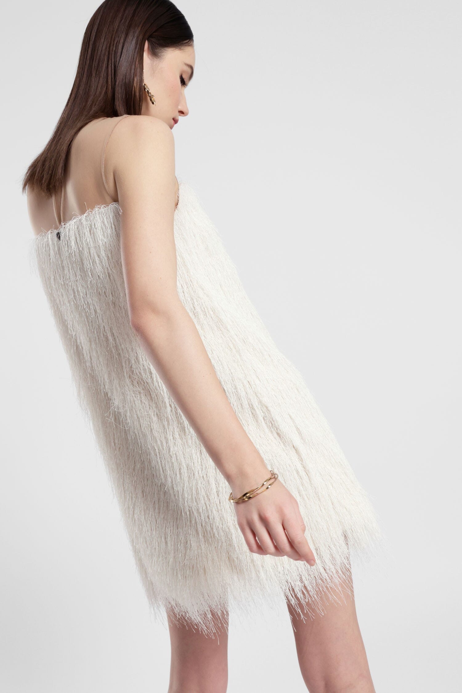 Abito Corto Con Inserto Trasparente E Frange Dixie