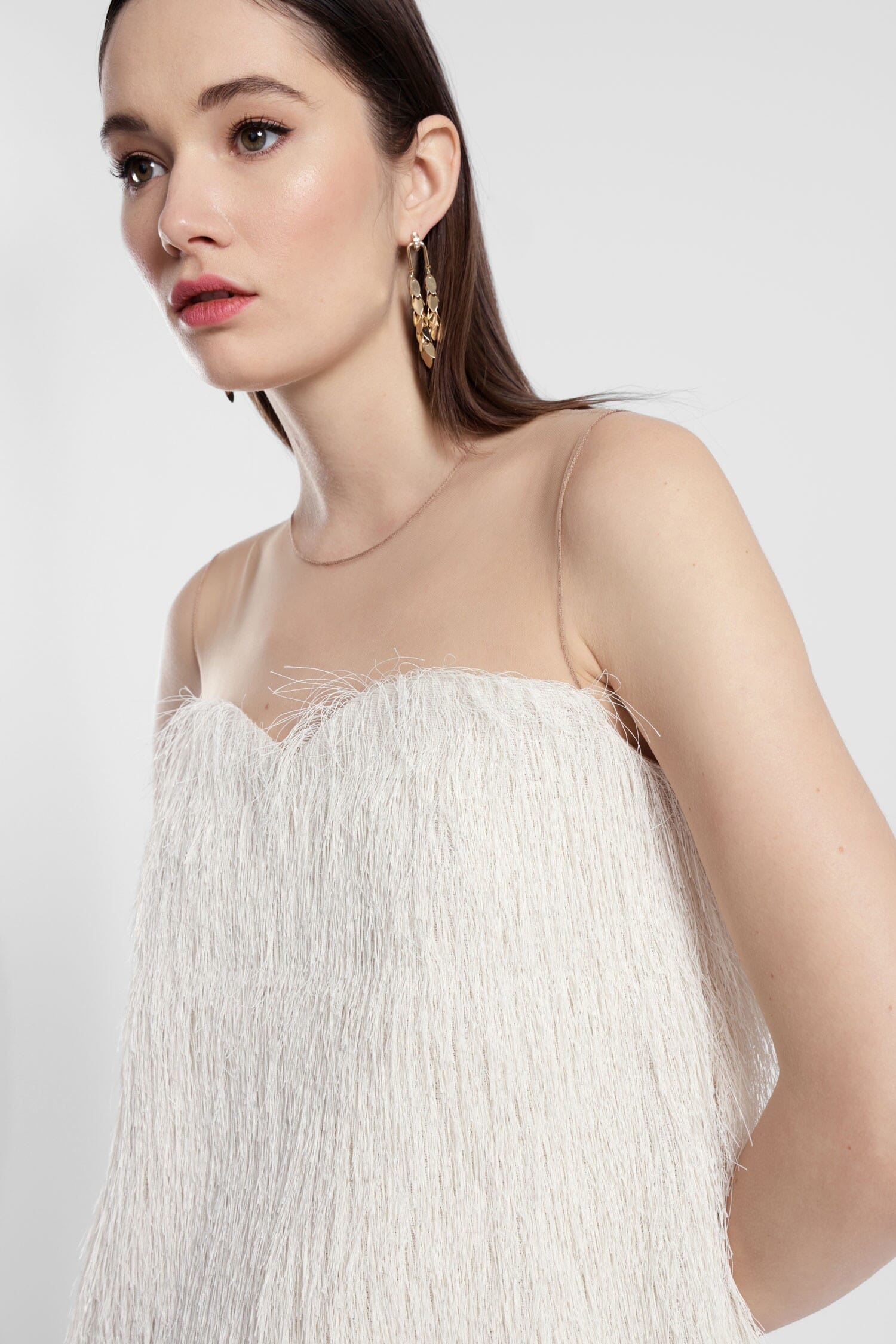 Abito Corto Con Inserto Trasparente E Frange Dixie