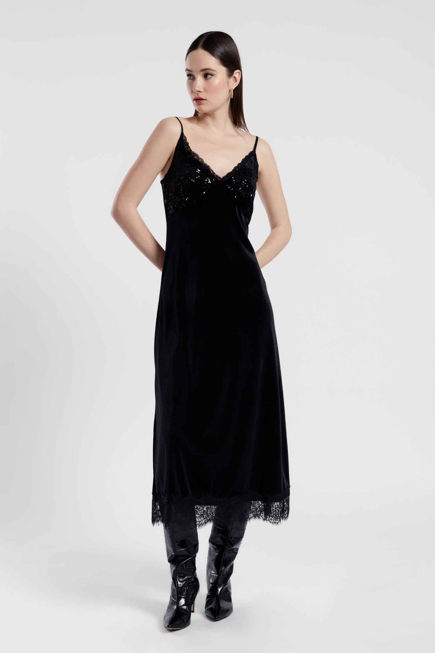 Abito Midi Con Spalline Sottili E Dettagli In Pizzo Dixie