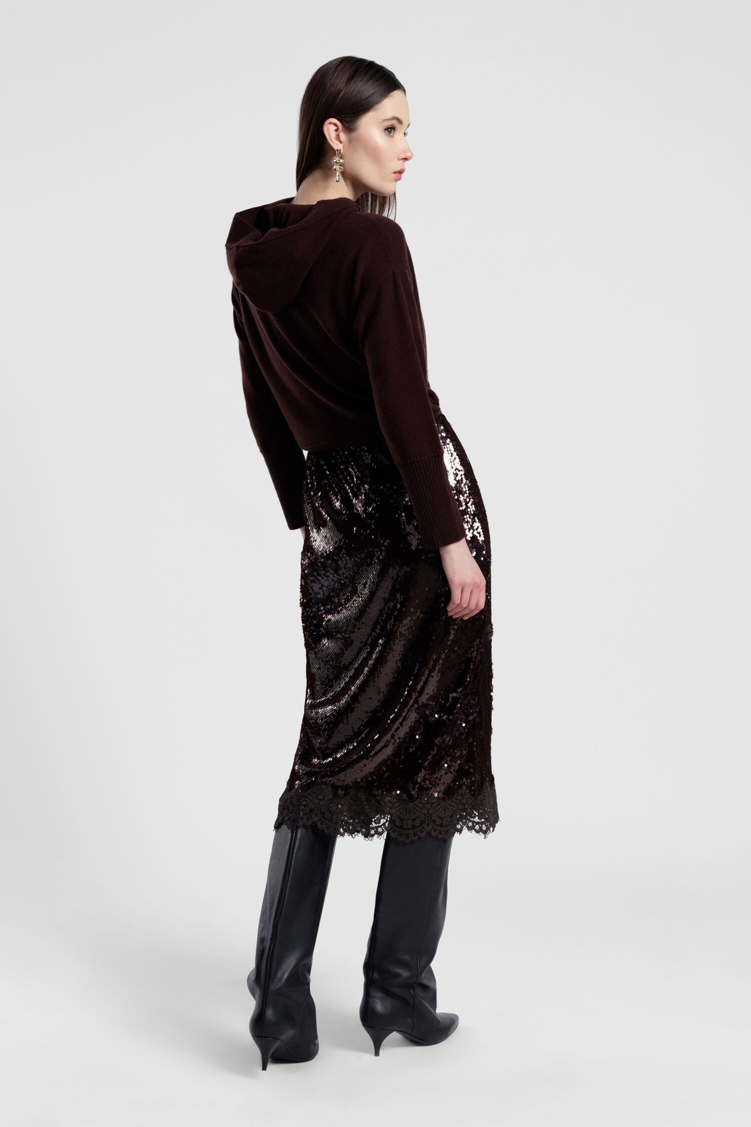 Midi Skirt With Sequins And Lace Insert Dixie