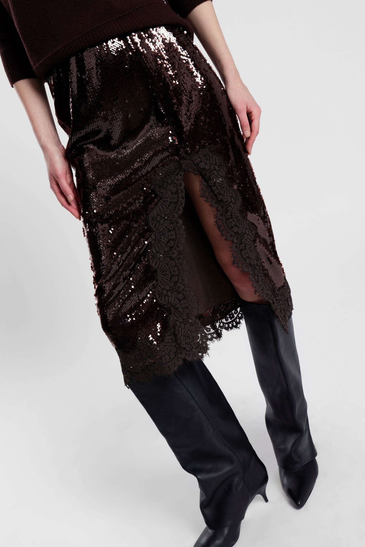Midi Skirt With Sequins And Lace Insert Dixie