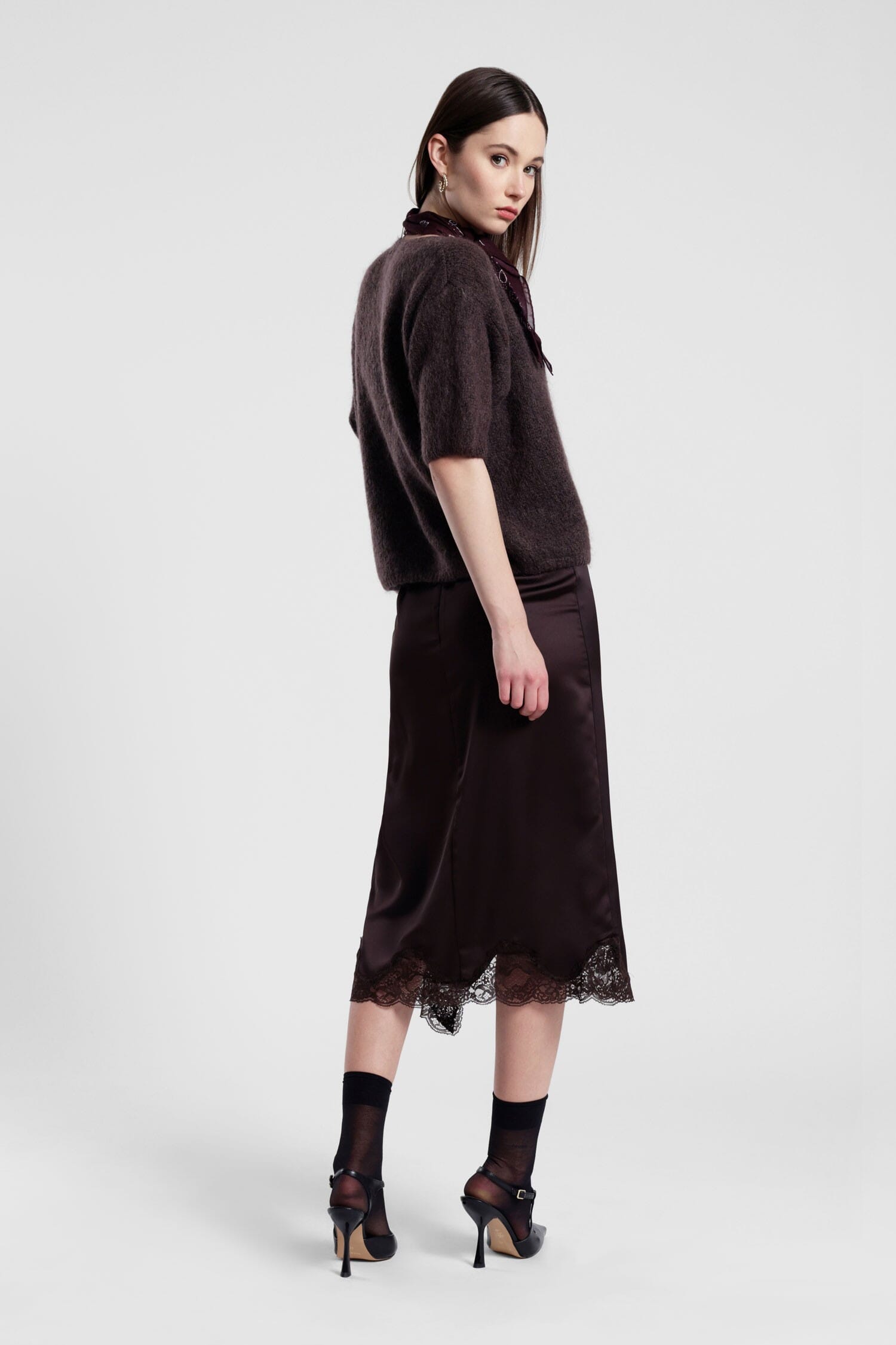 Jupe midi avec empiècement en dentelle et bordure Dixie