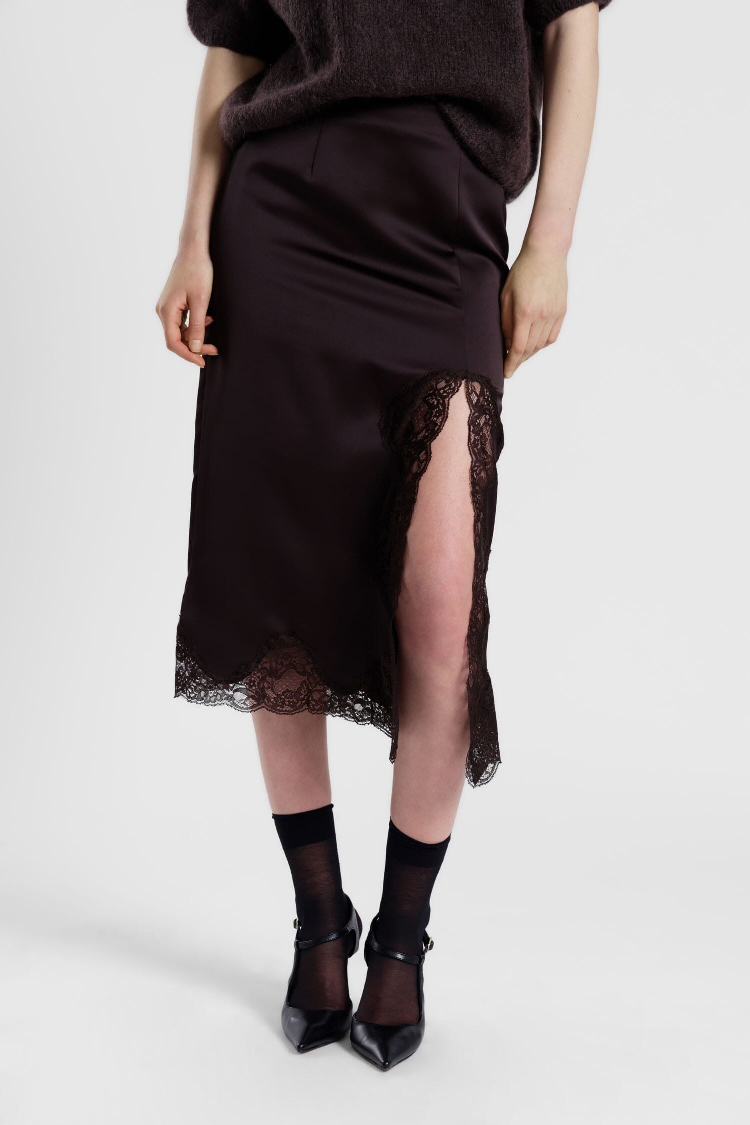 Jupe midi avec empiècement en dentelle et bordure Dixie