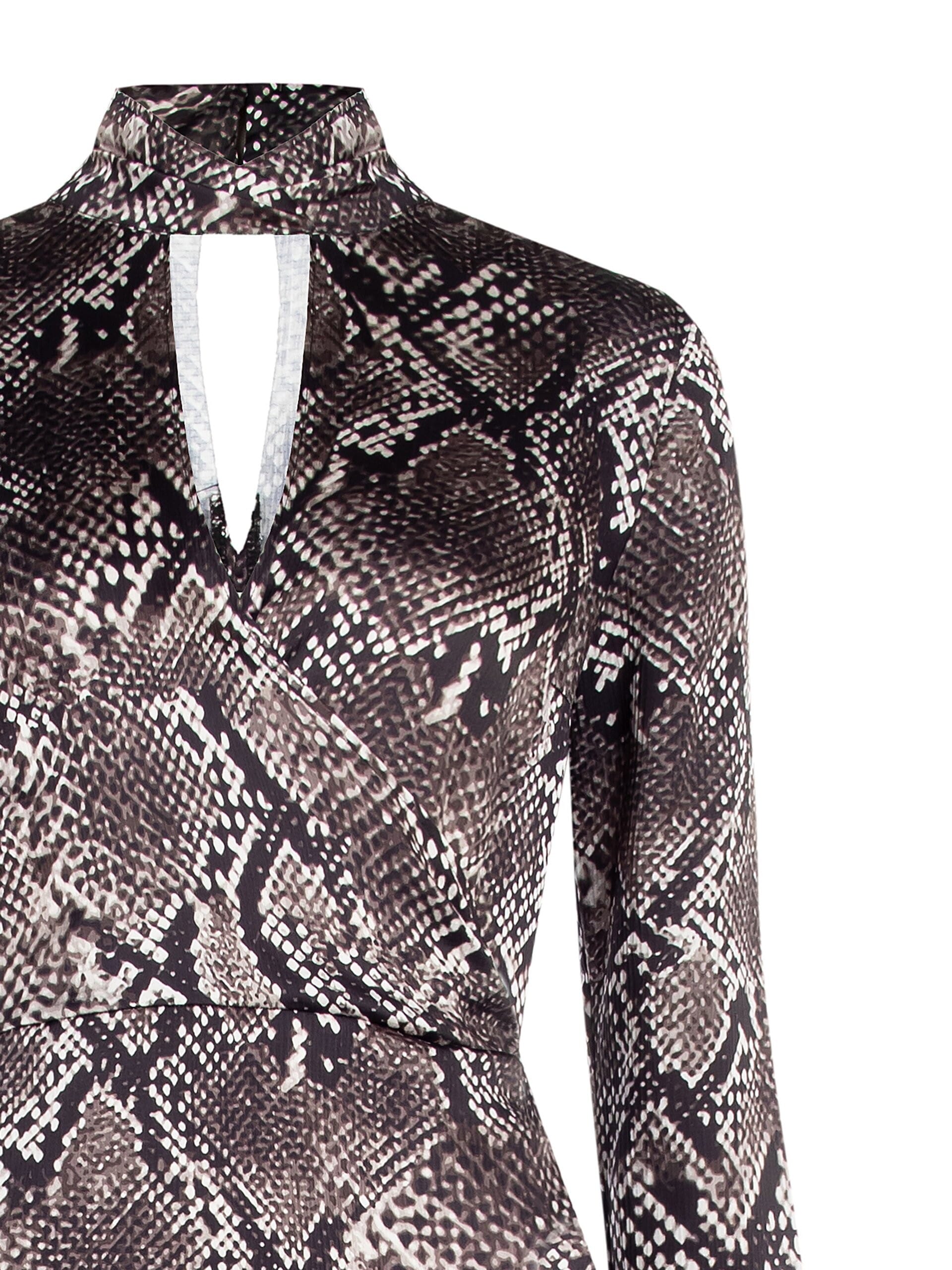 Abito Corto A Ruota In Raso Pitonato Con Scollo Incrociato Rinascimento