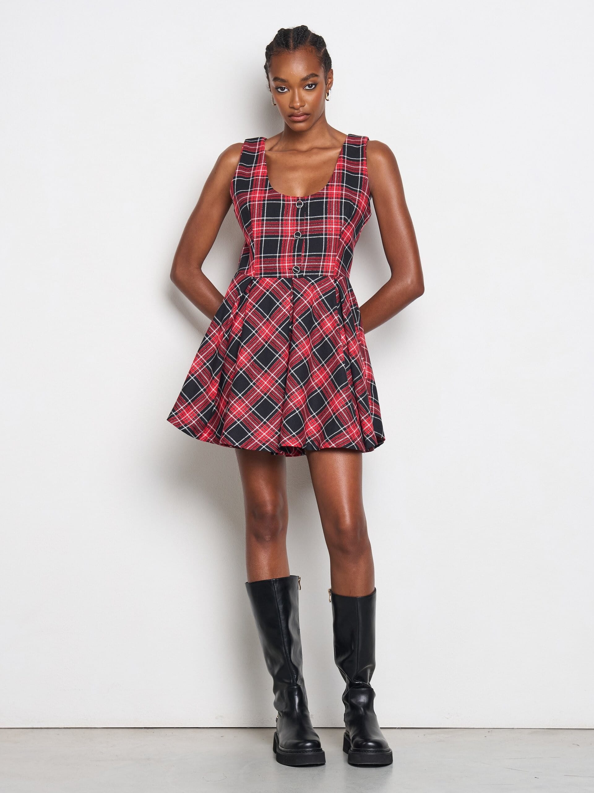 Short Tartan Wheel Dress With Glitter Effect Lurex Yarn Rinascimento