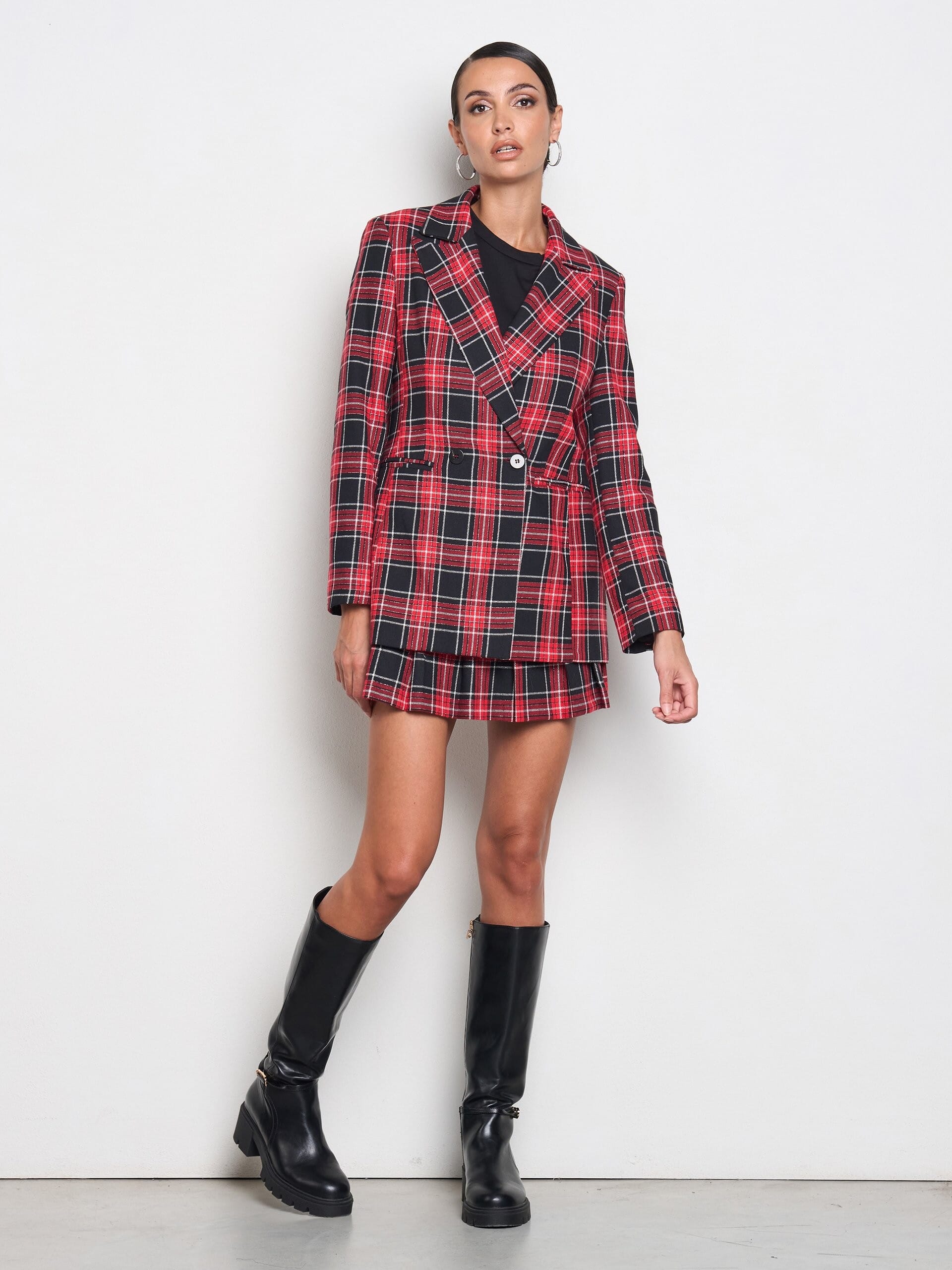 Giacca Blazer Sfiancata Tartan Con Filato In Lurex Effetto Glitter Rinascimento
