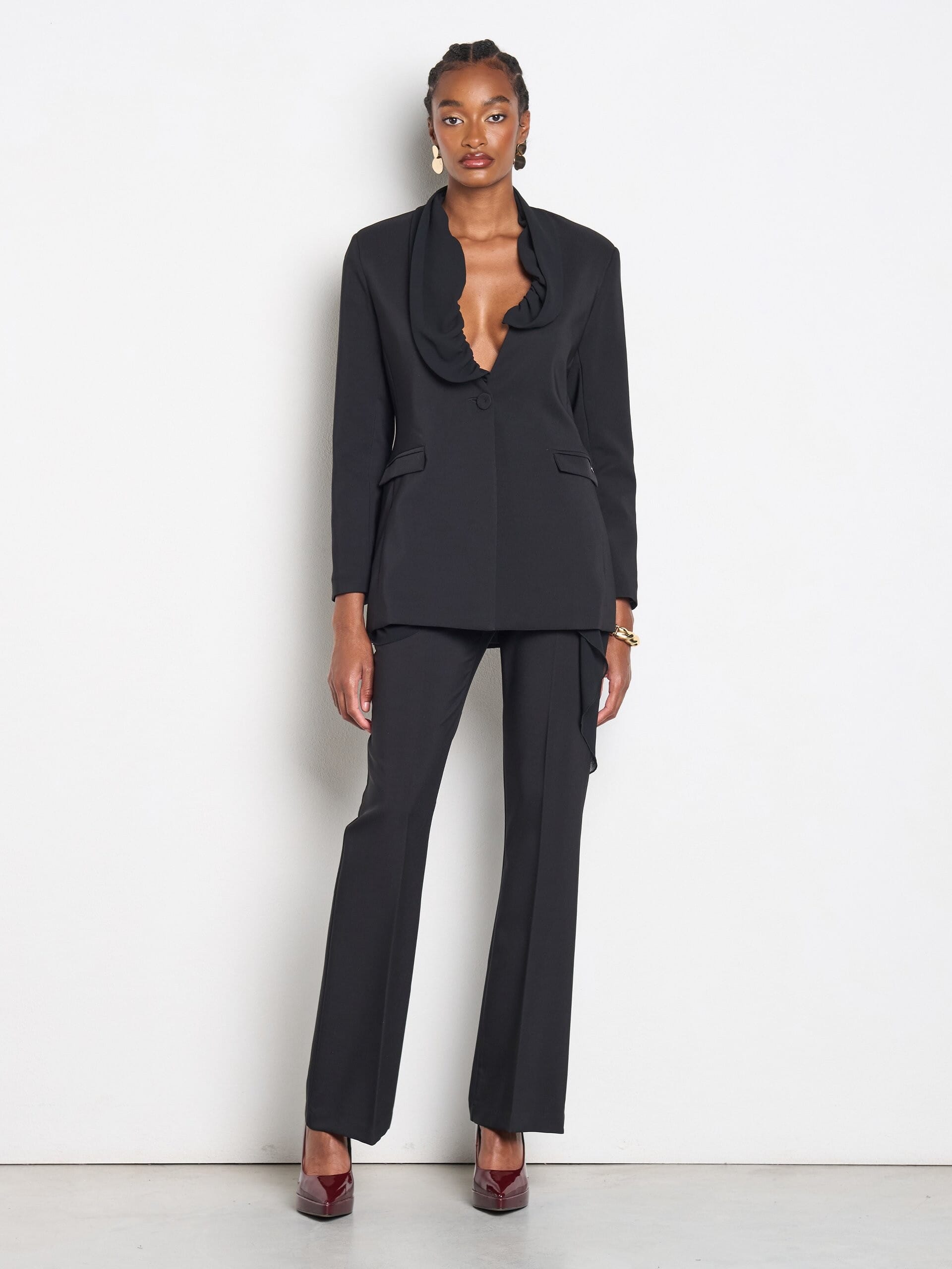 Giacca Blazer A Taglio Lungo Con Revers In Georgette Rinascimento