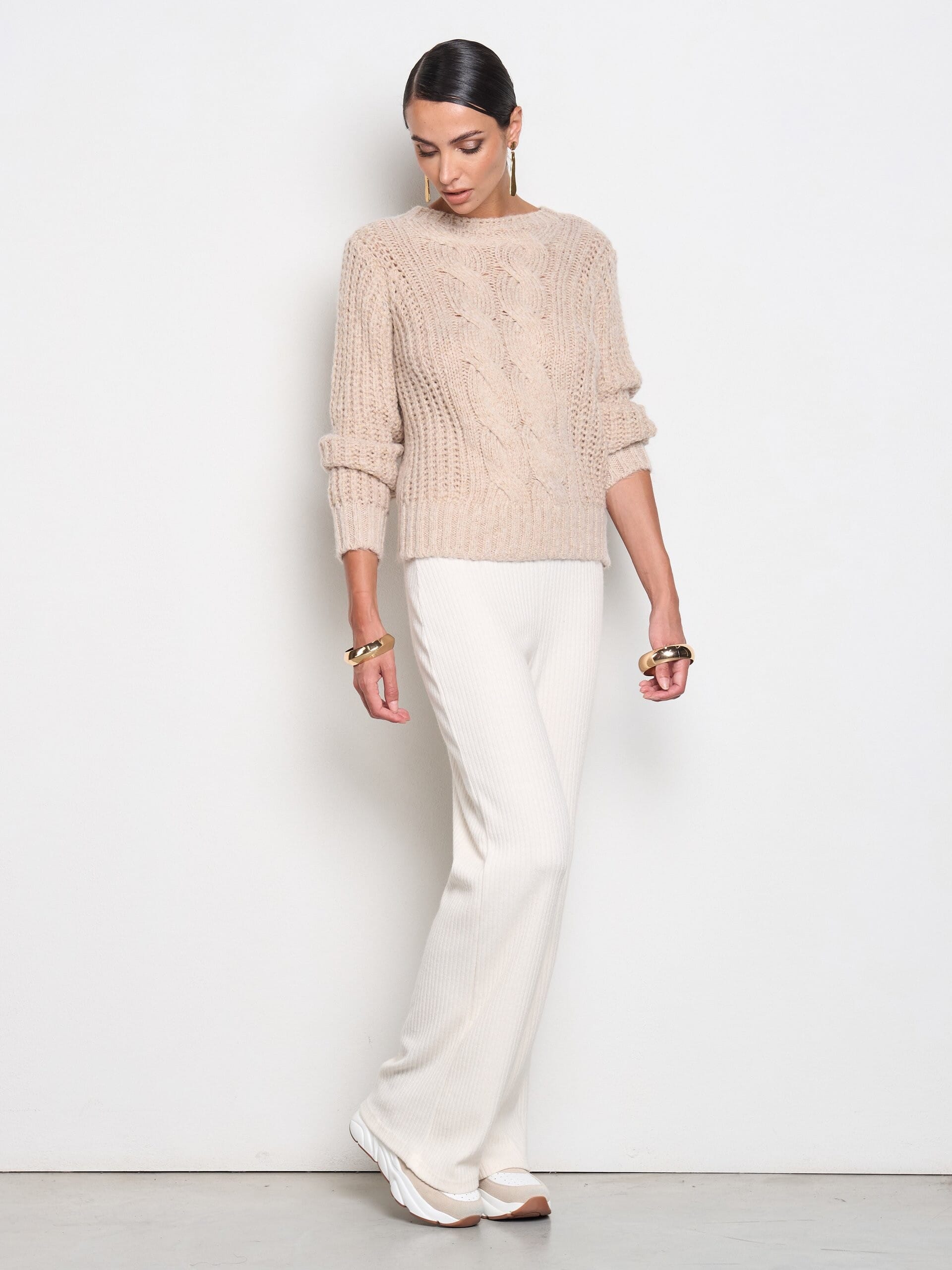 Pull maxi tressé à large col ras du cou Rinascimento