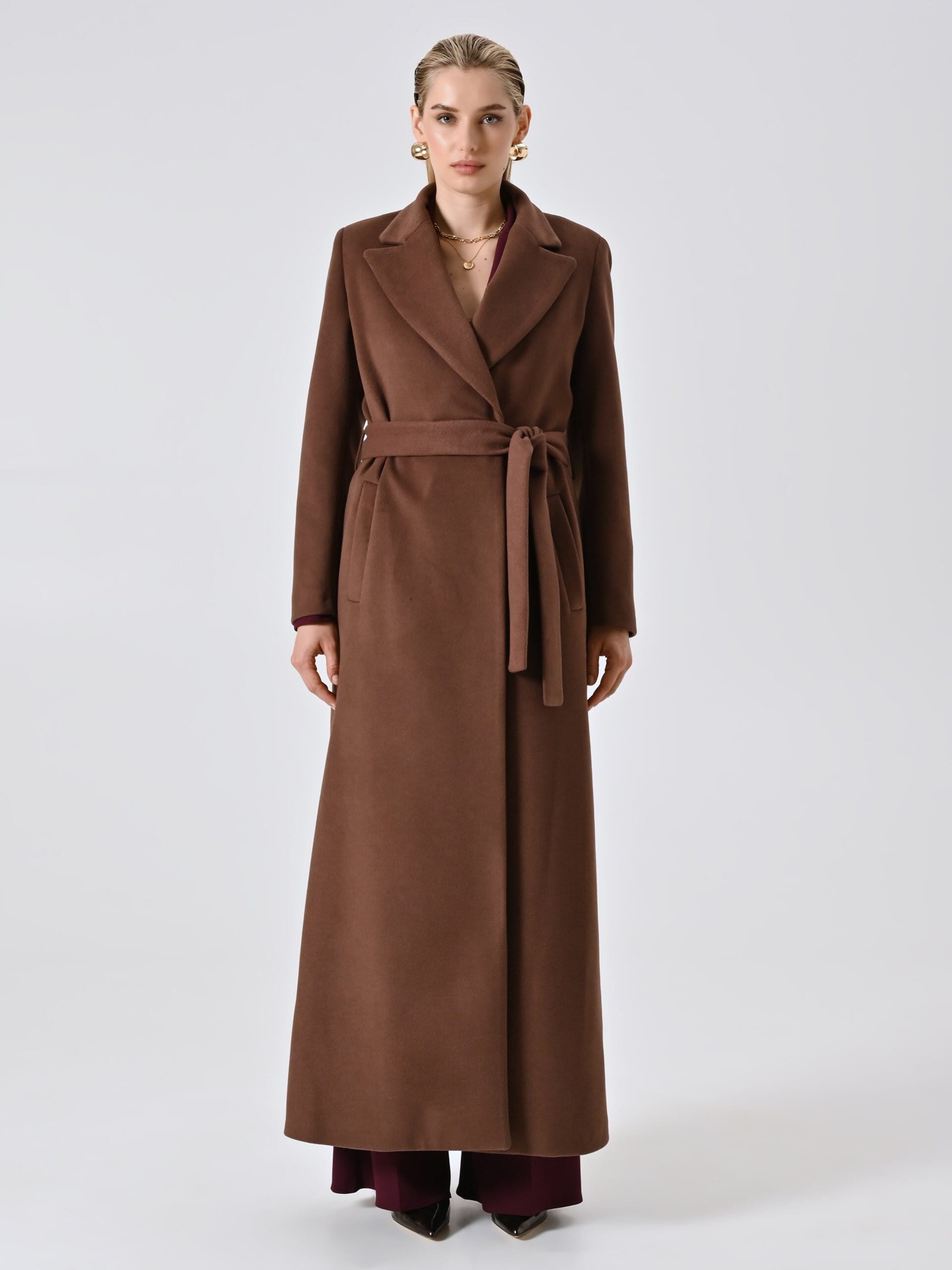 Cappotto Spolverino Extra Lungo In Velour Con Cintura Coordinata Rinascimento