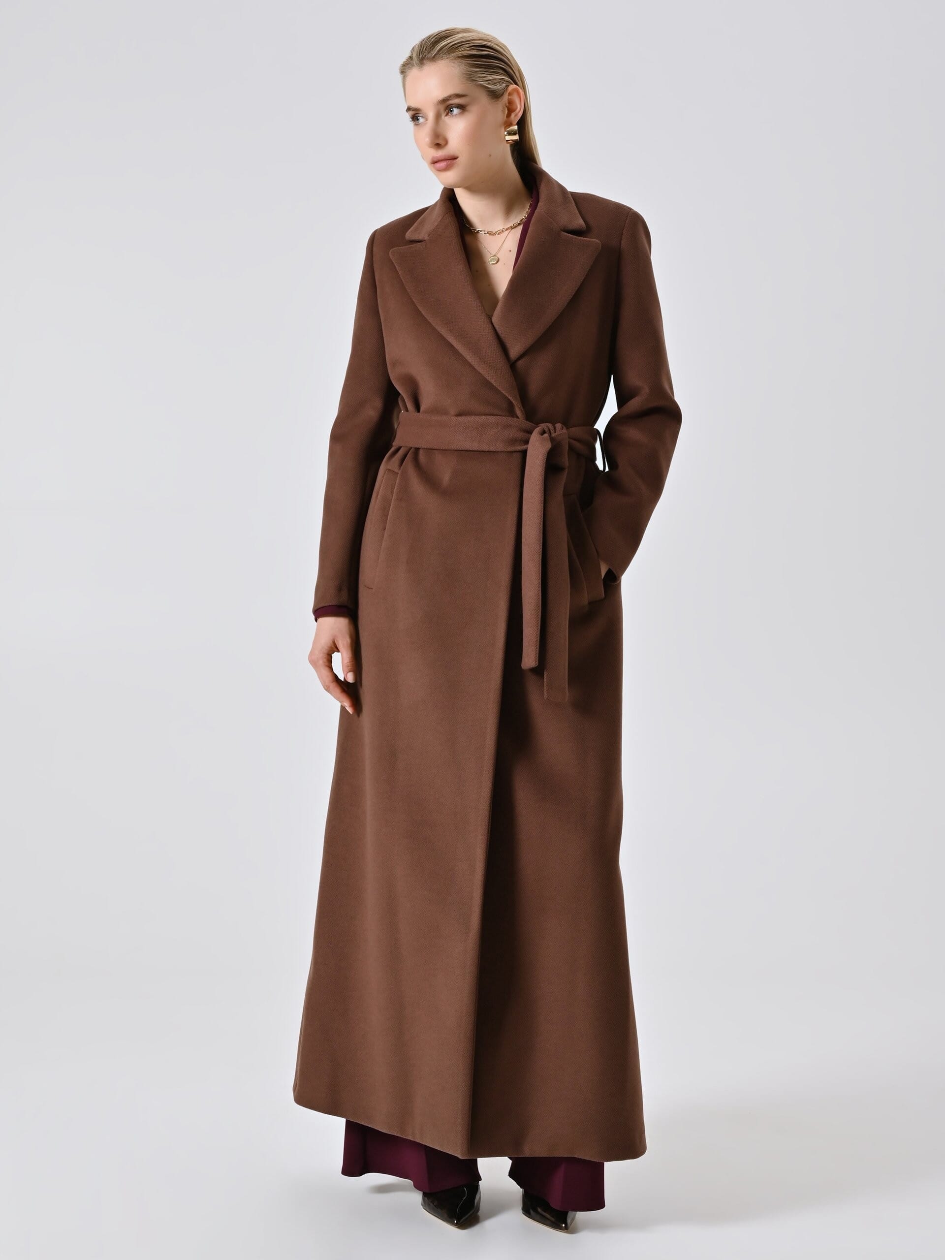 Cappotto Spolverino Extra Lungo In Velour Con Cintura Coordinata Rinascimento