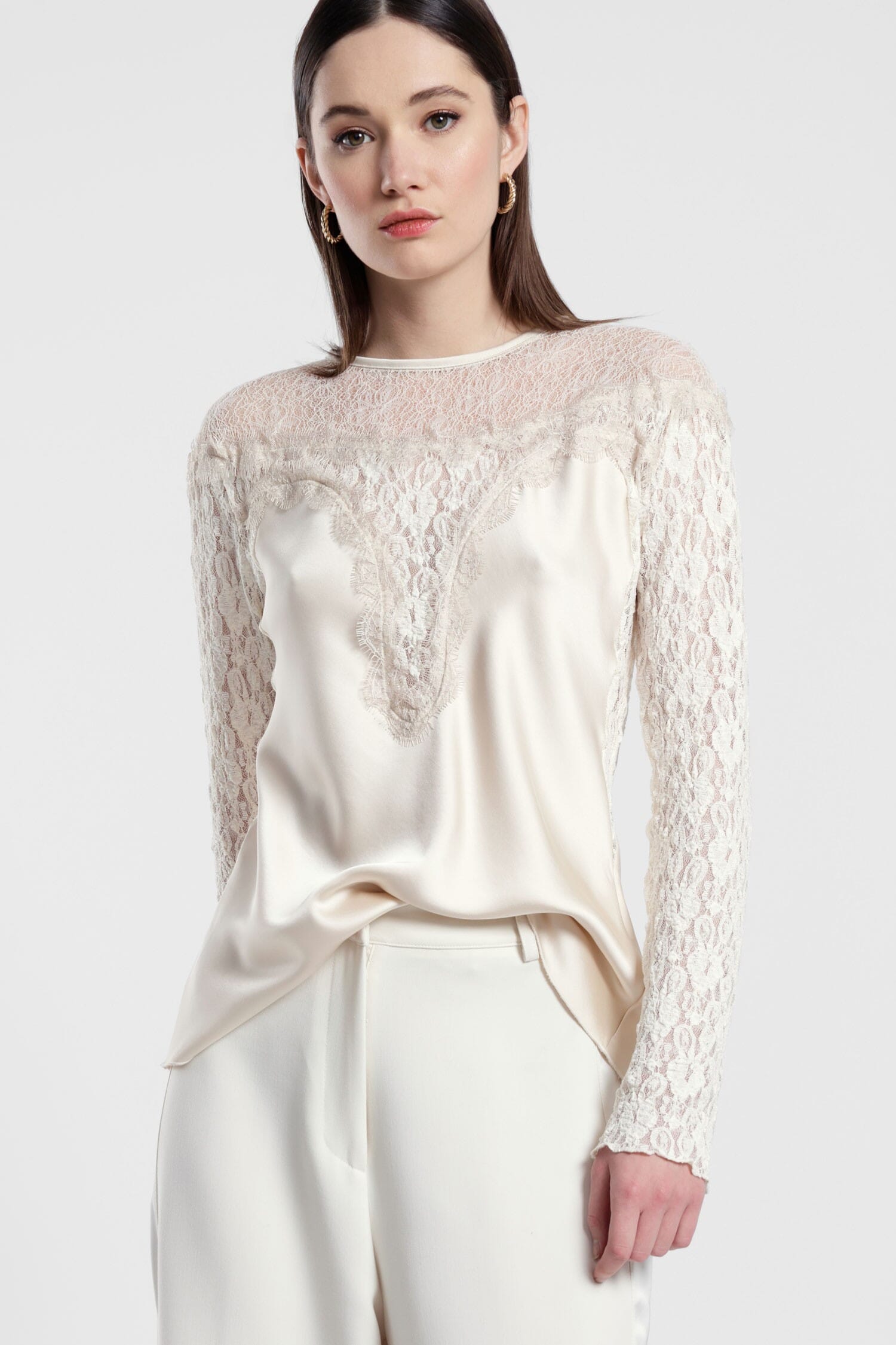 Blusa Con Maniche In Pizzo E Scollo Tondo Dixie