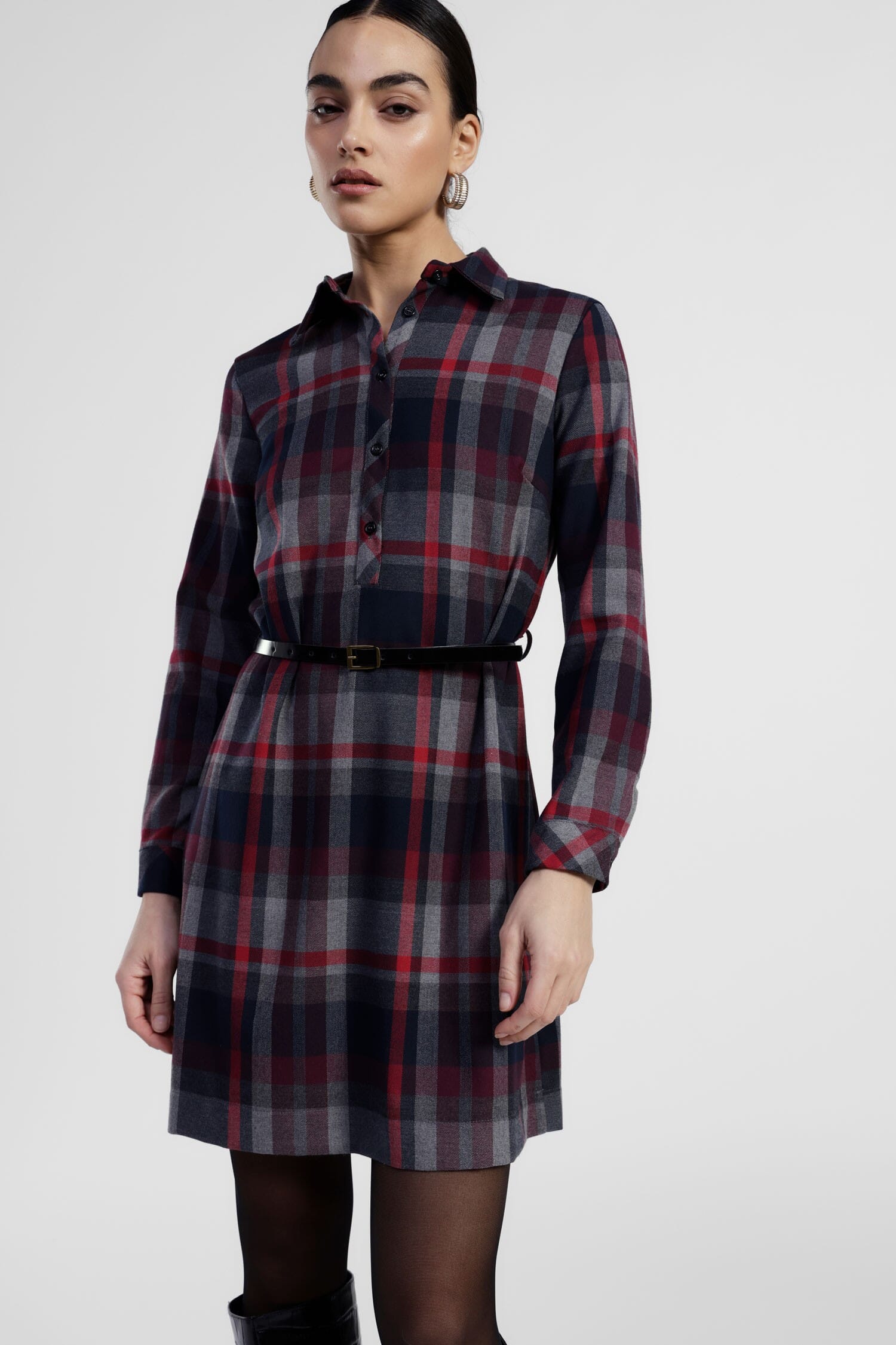 Abito Corto A Quadri Con Cintura E Collo Classico Dixie