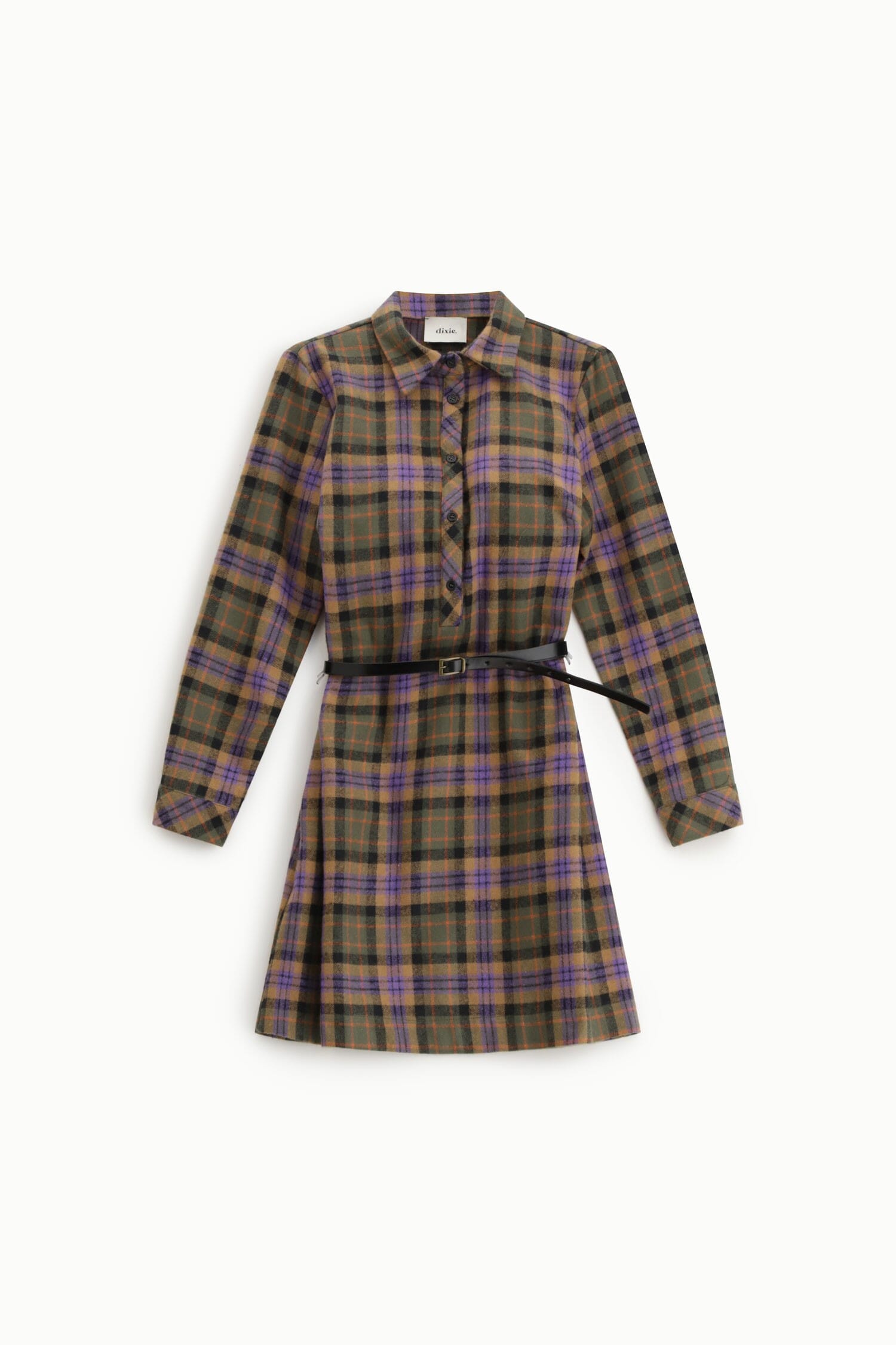 Abito Corto A Quadri Con Cintura E Maniche Lunghe Dixie