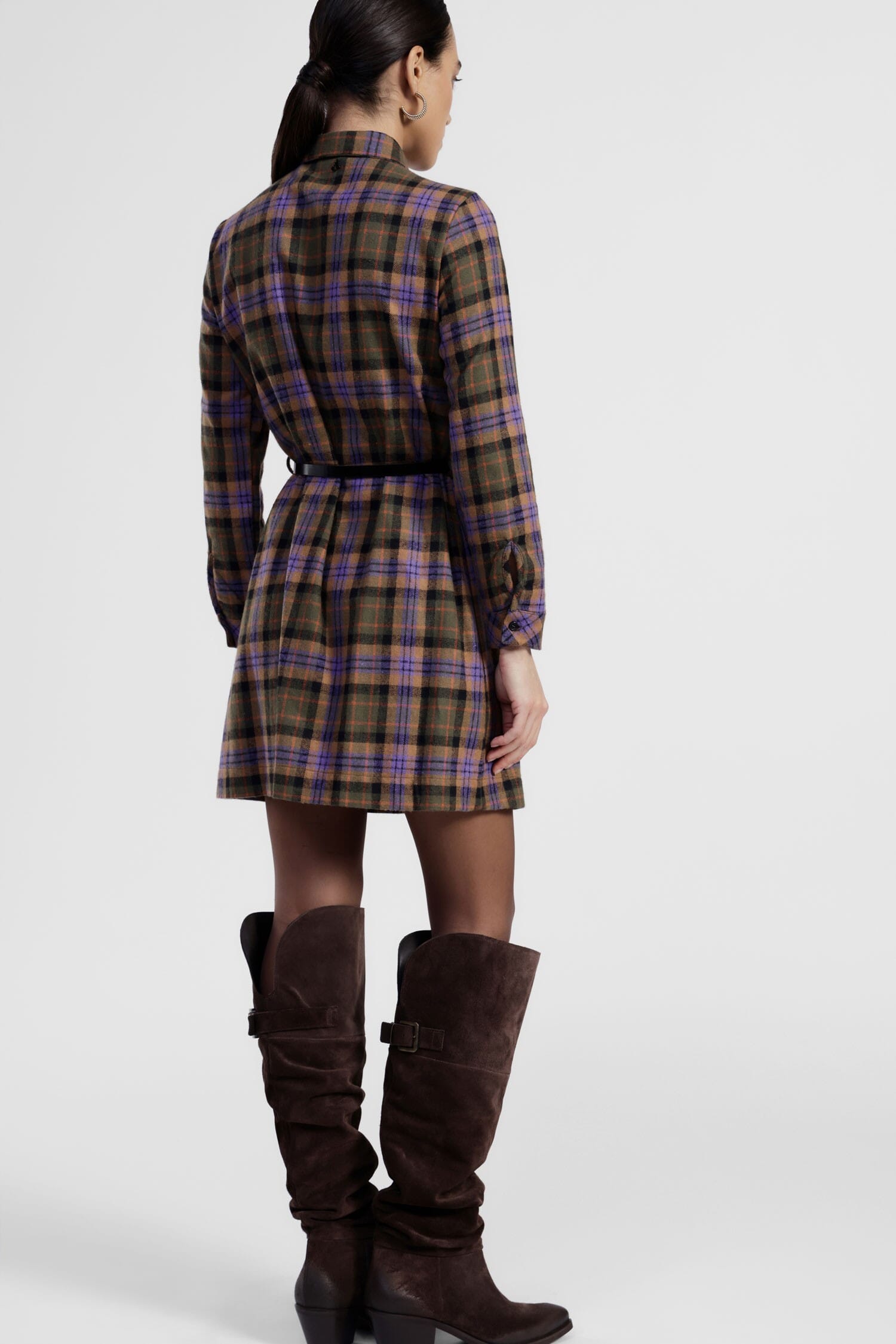 Abito Corto A Quadri Con Cintura E Maniche Lunghe Dixie