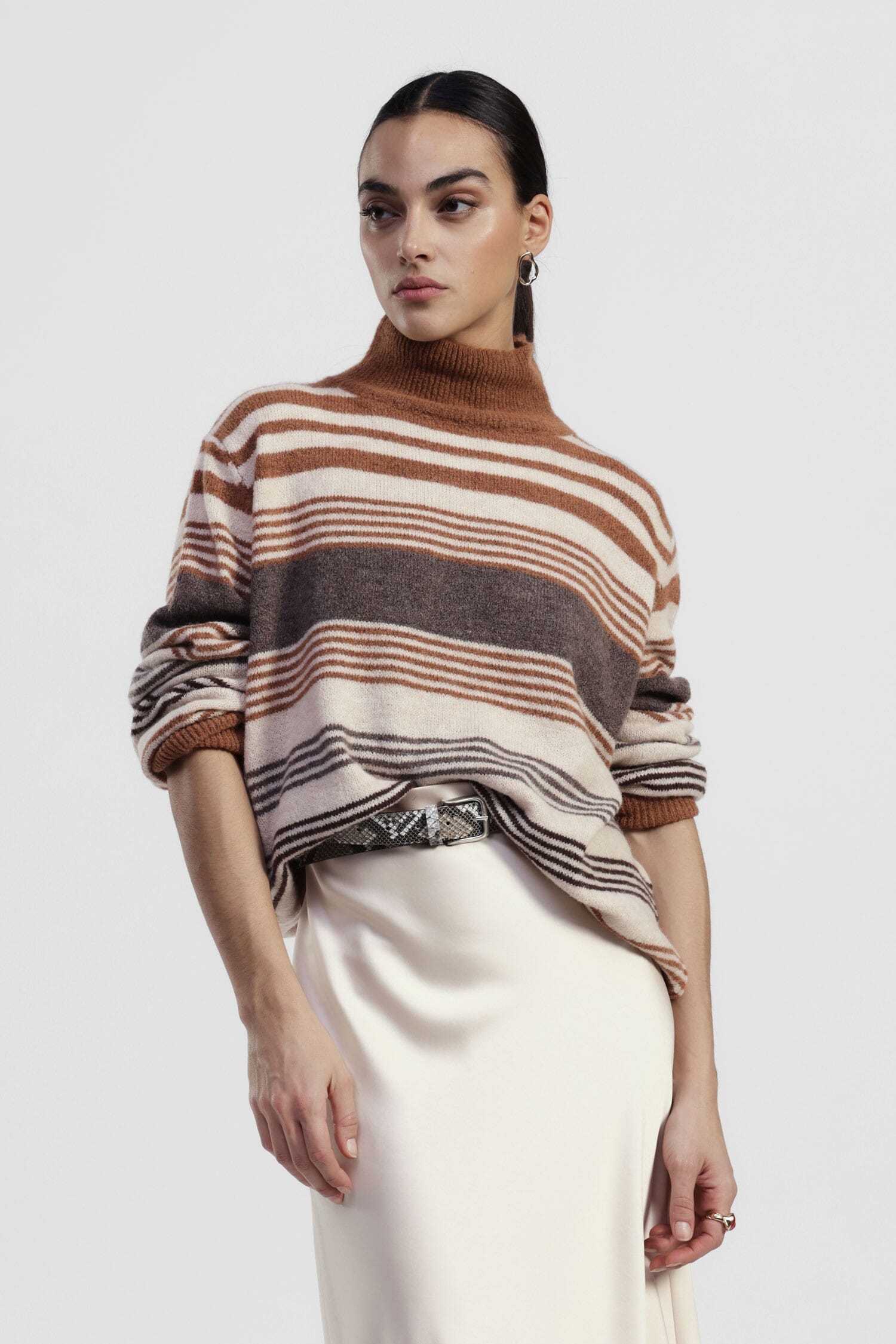 Maglione A Righe Con Collo Alto E Maniche Lunghe Dixie