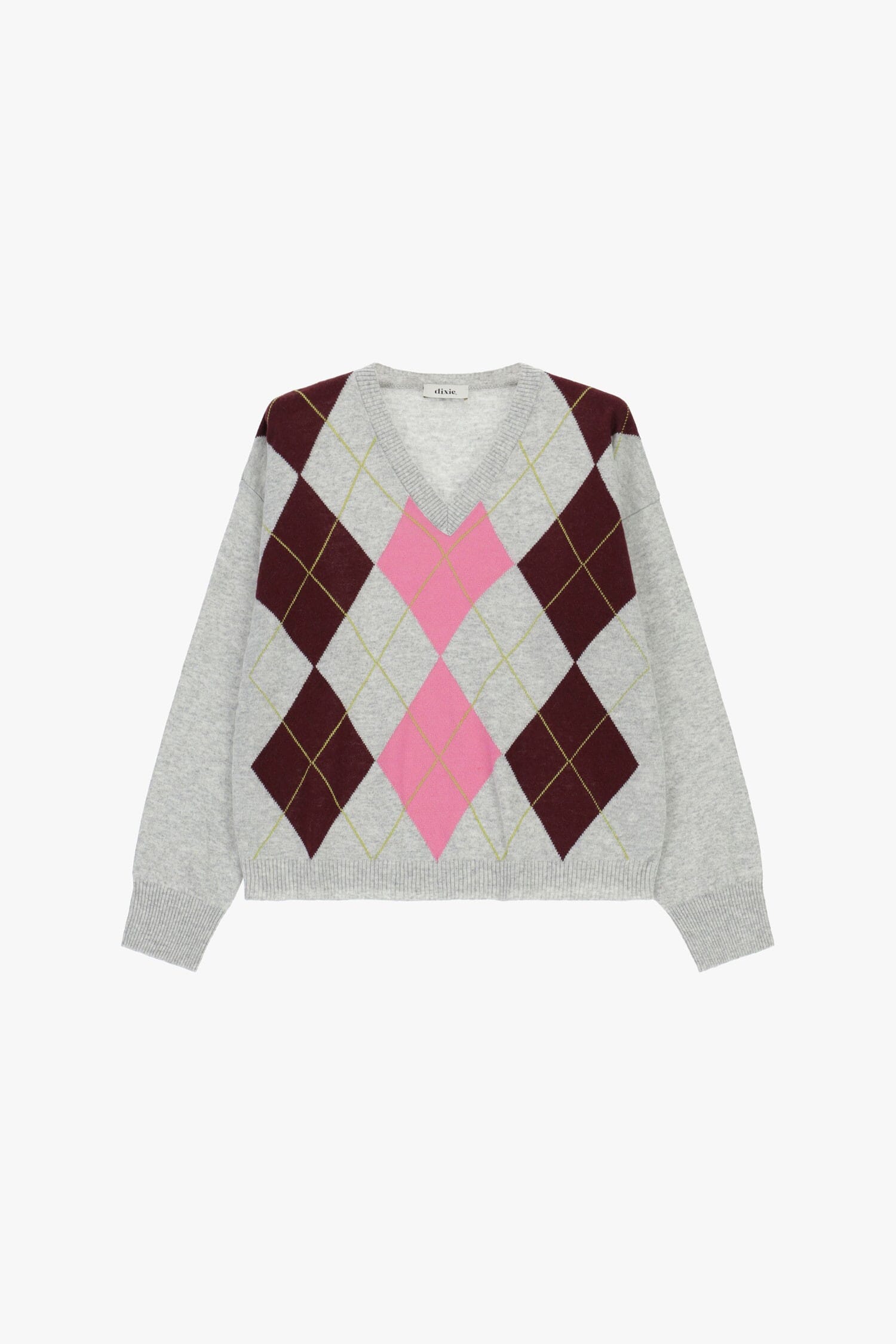 Crew Neck Sweater with Argyle Rhombus Pattern Dixie