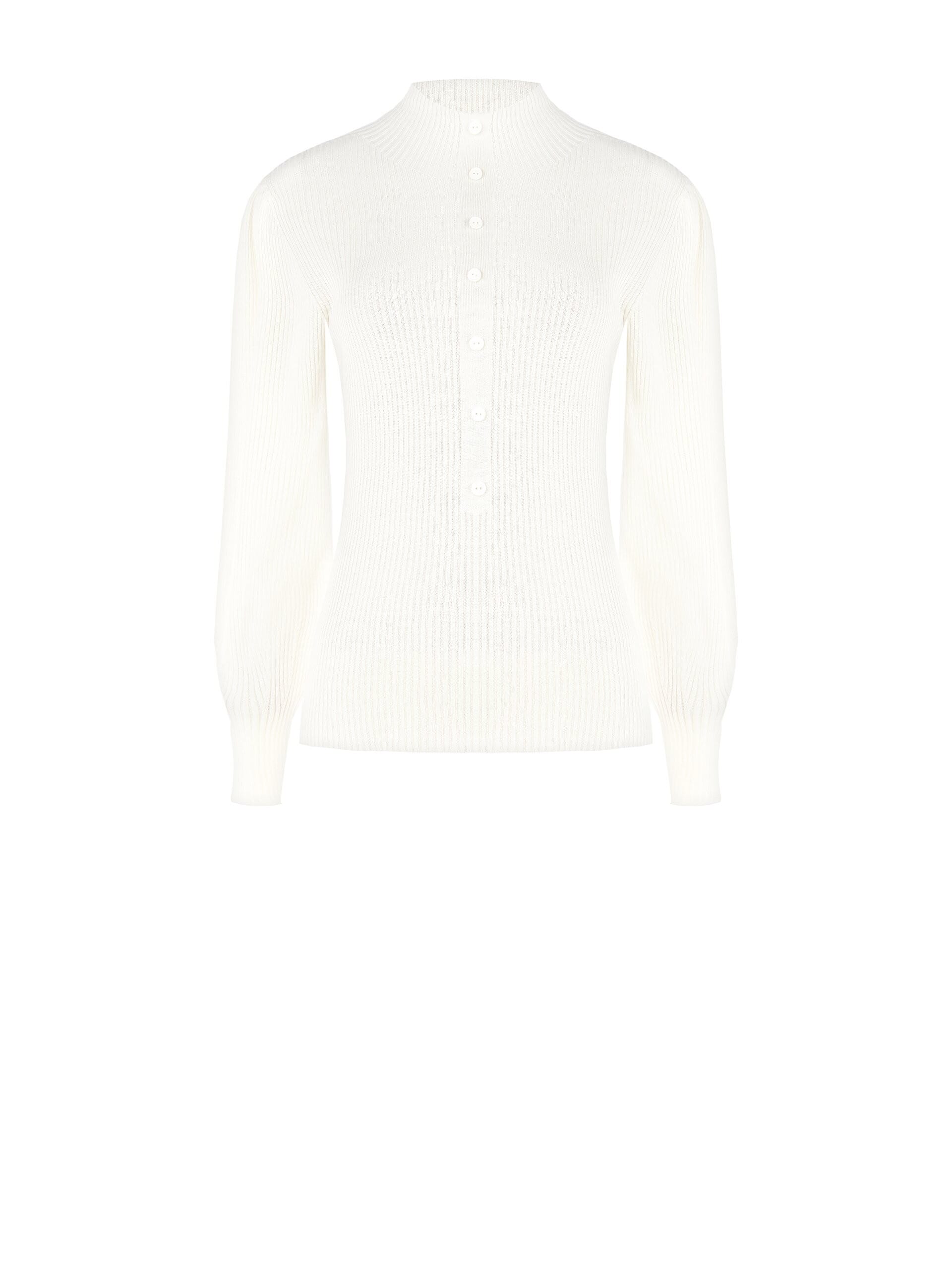 Ribbed Turtleneck Sweater With Puff Sleeves And Tone On Tone Buttons Rinascimento