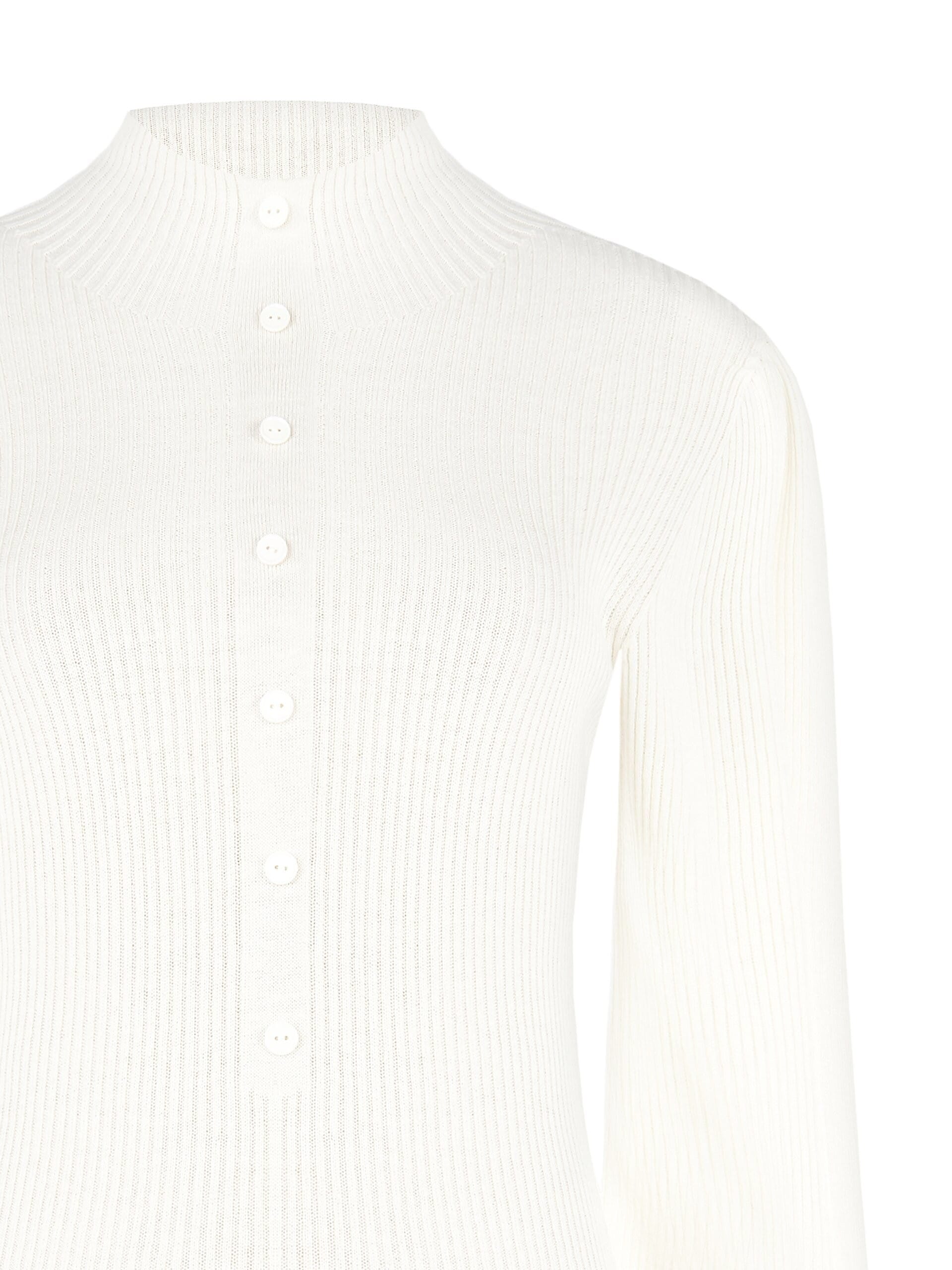 Ribbed Turtleneck Sweater With Puff Sleeves And Tone On Tone Buttons Rinascimento