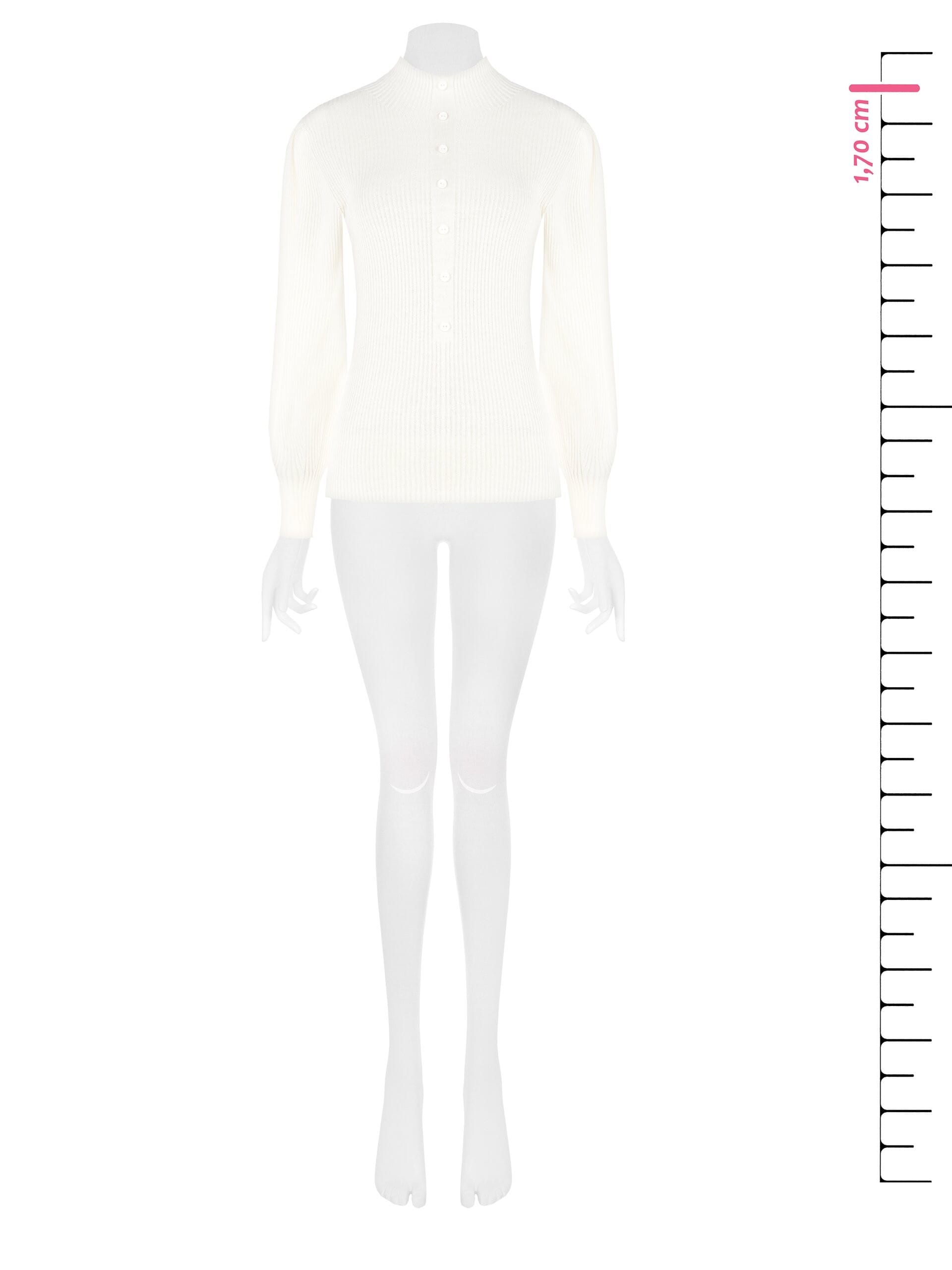 Ribbed Turtleneck Sweater With Puff Sleeves And Tone On Tone Buttons Rinascimento