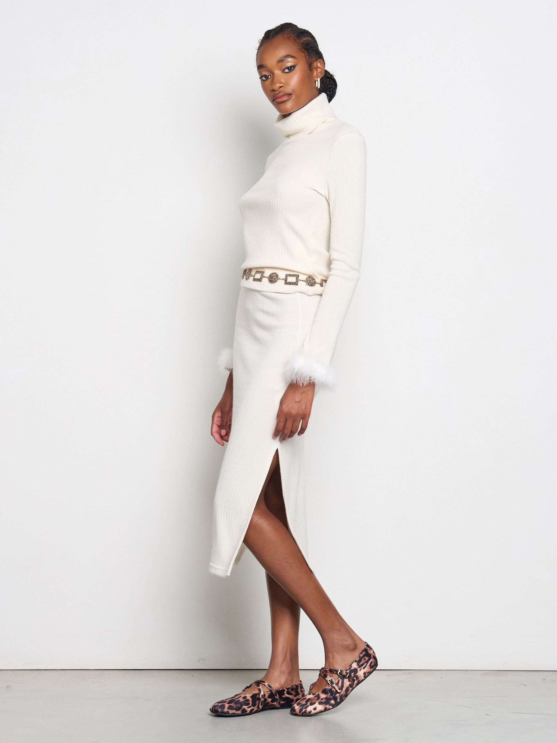 Rinascimento - Jupe crayon en maille côtelée avec étiquette logo Rr