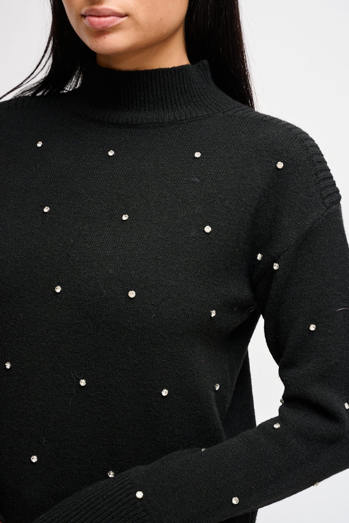 Maryley - Pull à col roulé orné d'appliqués ornés de bijoux