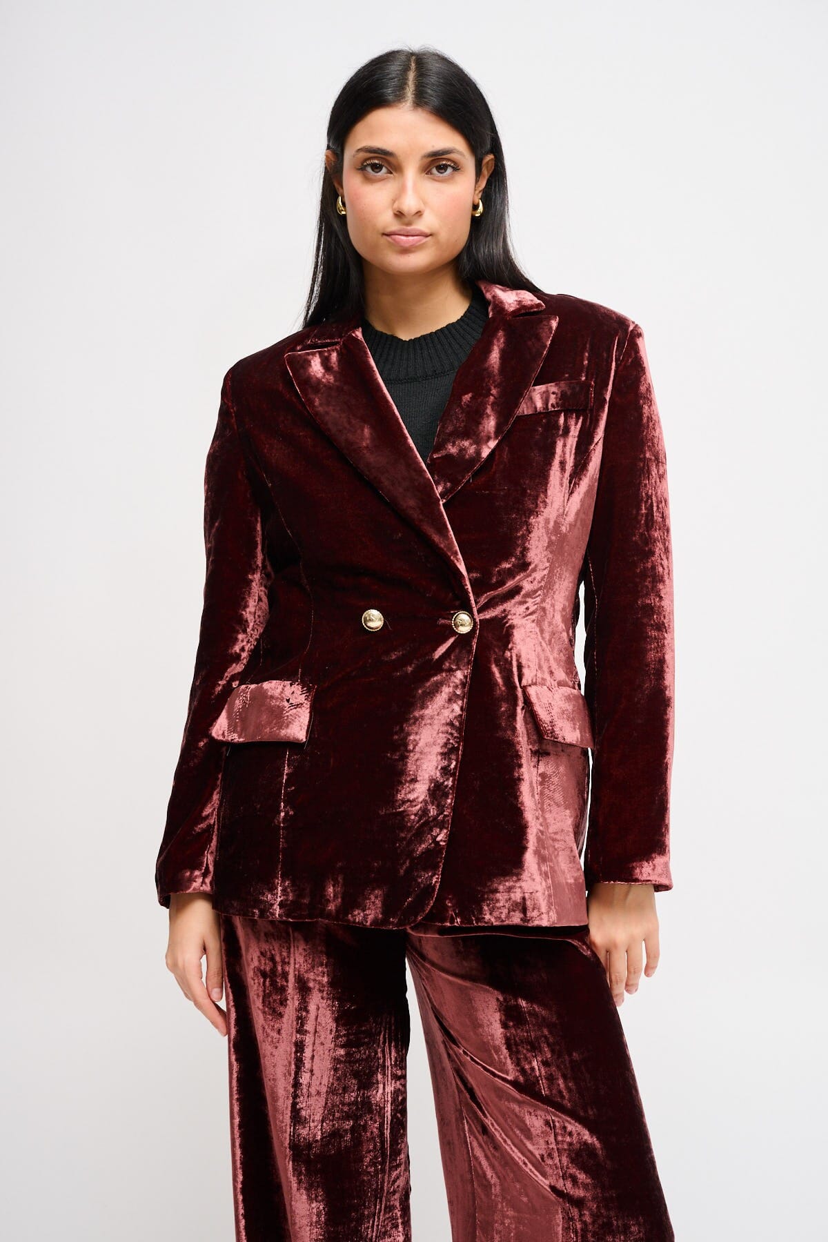 Maryley - Veste en velours lisse à double boutonnage