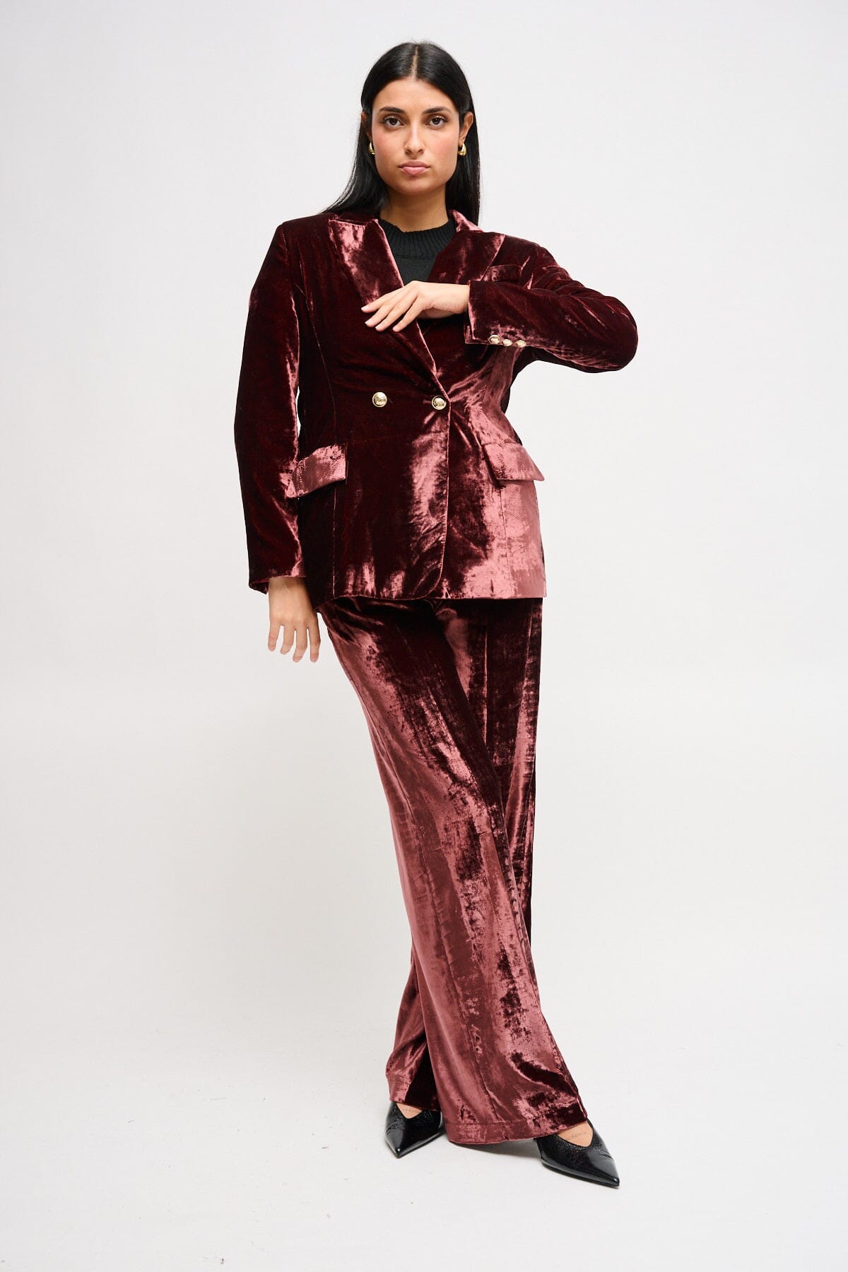 Maryley - Veste en velours lisse à double boutonnage