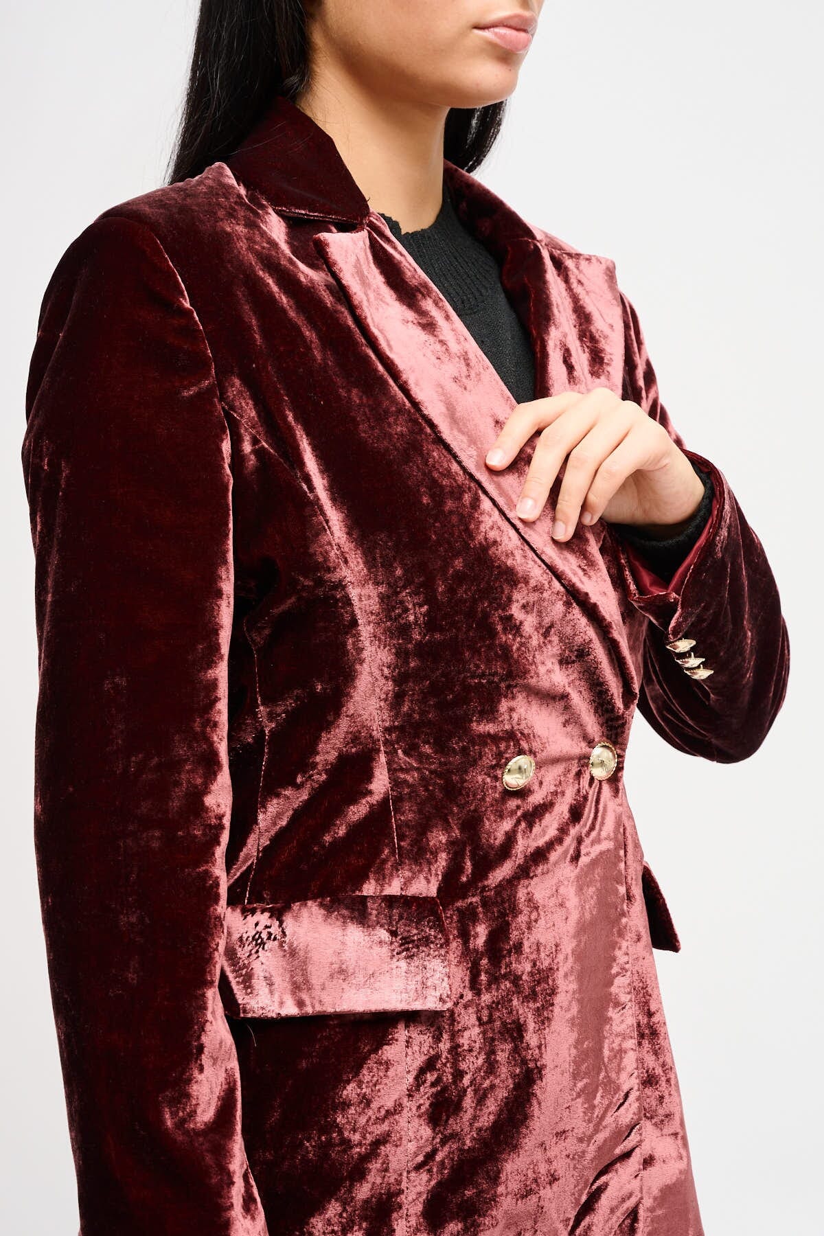 Maryley - Veste en velours lisse à double boutonnage