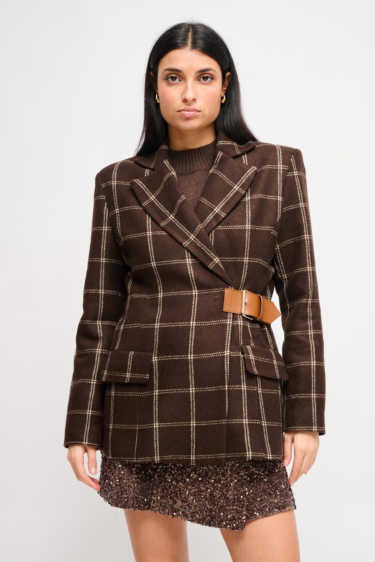 Giacca Check Con Dettaglio Cintura Maryley