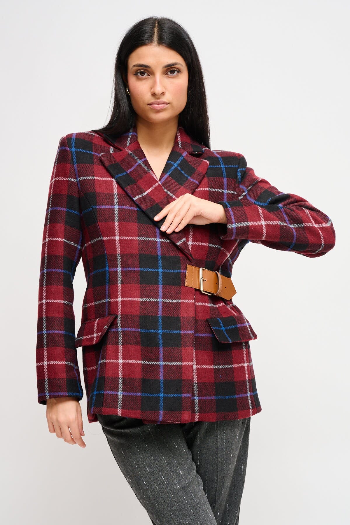 Maryley - Veste à carreaux avec ceinture