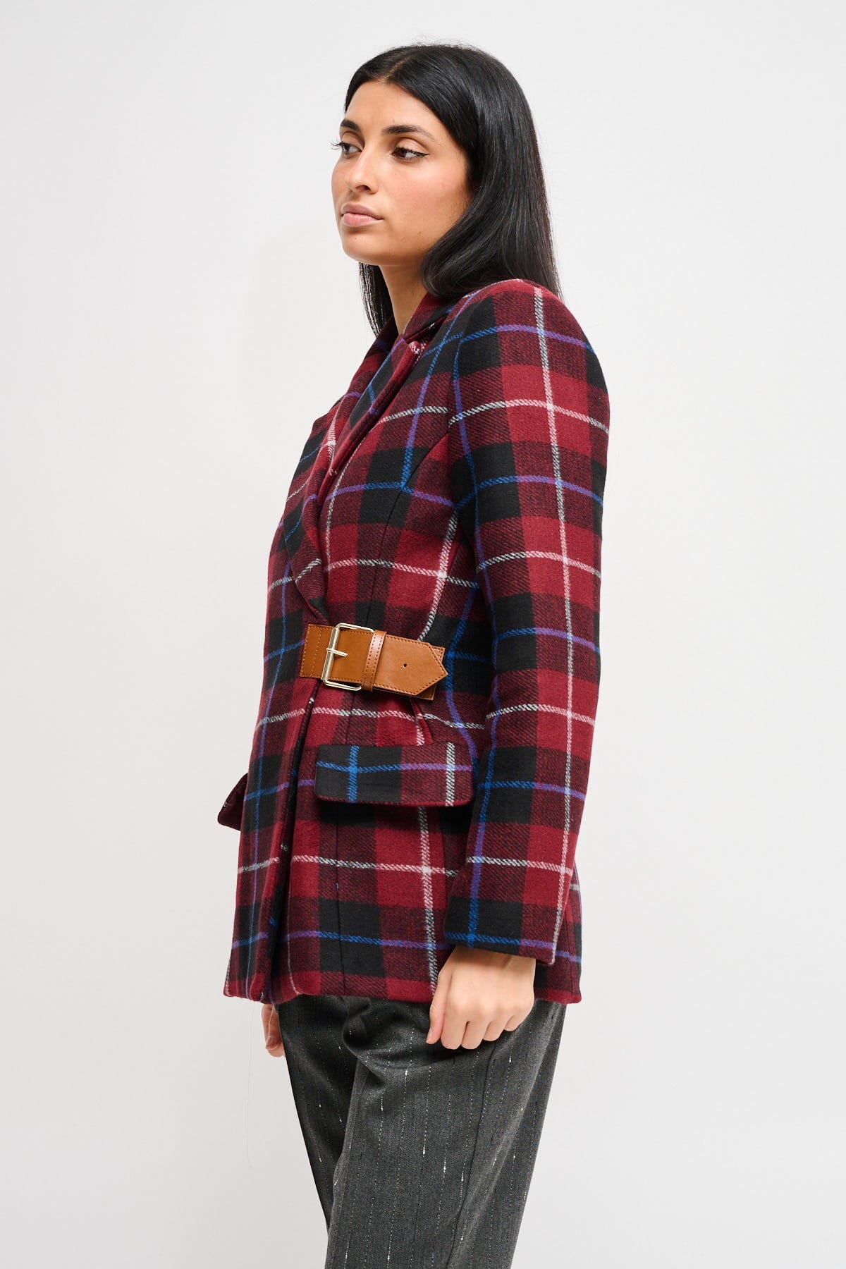 Maryley - Veste à carreaux avec ceinture