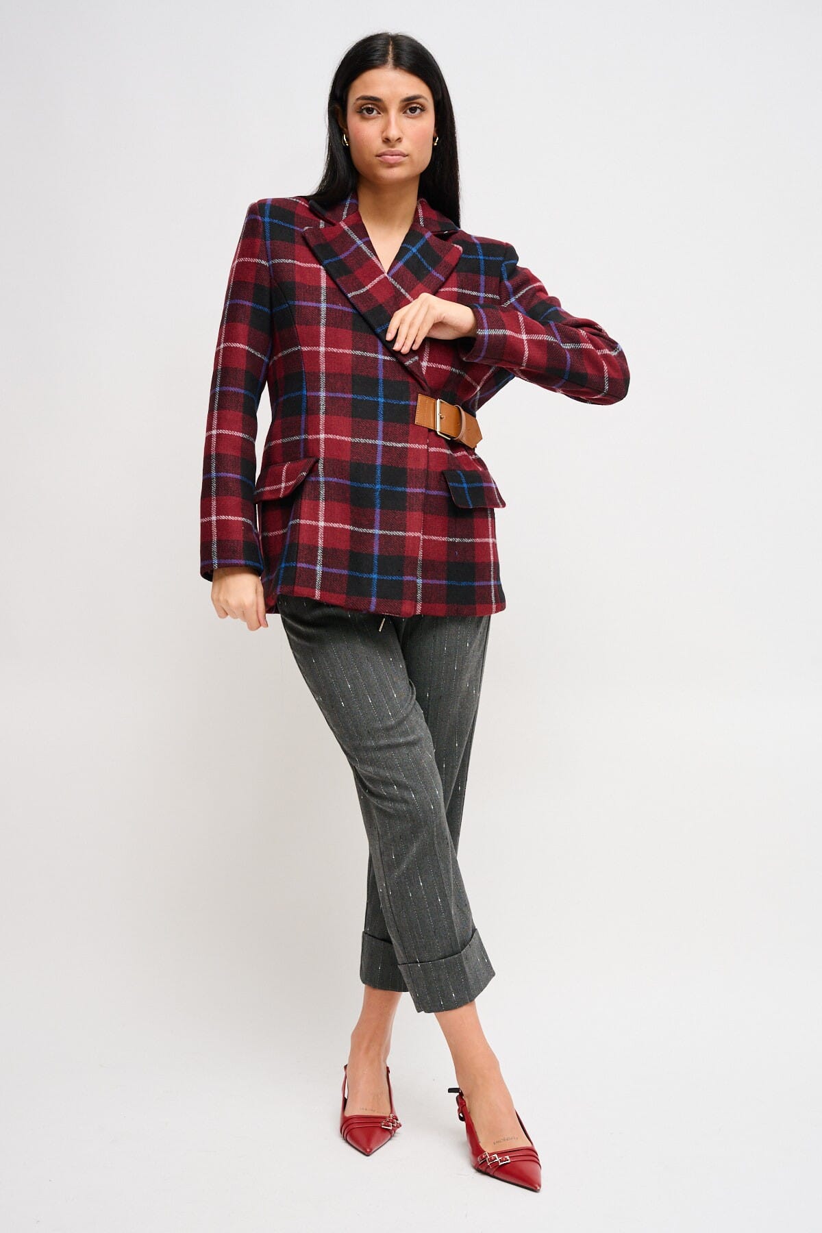 Maryley - Veste à carreaux avec ceinture