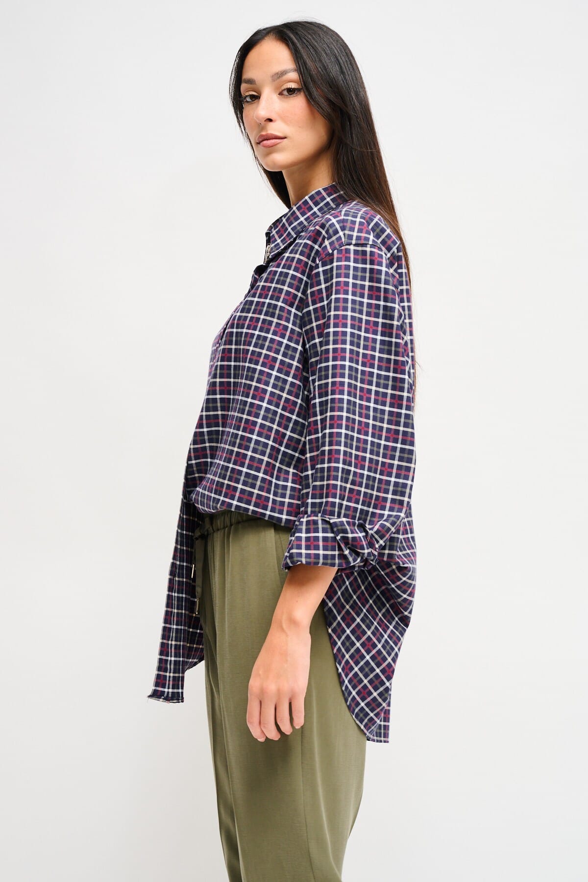 Maryley Check Over Shirt With Jewelled Brooch