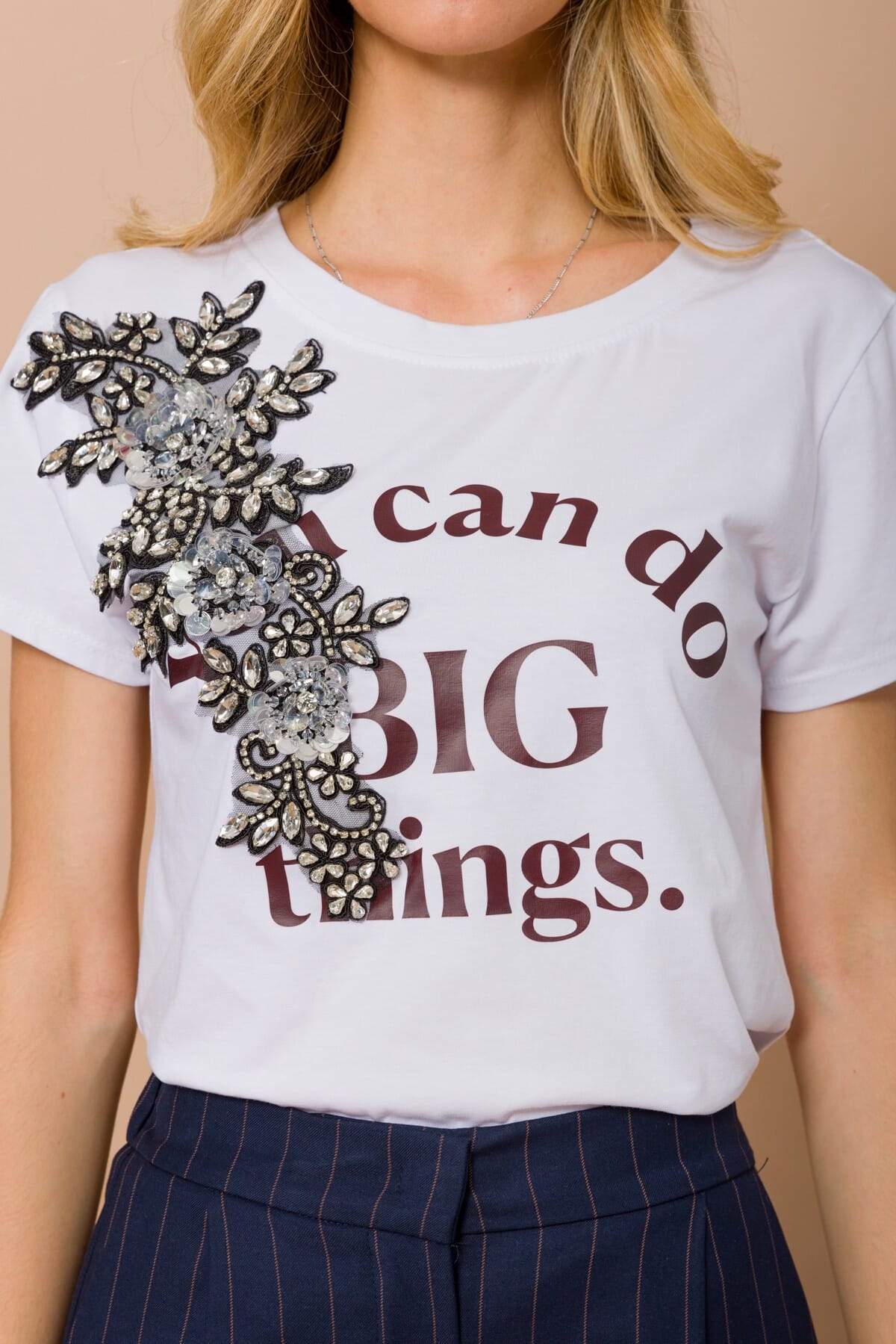 T-Shirt You Can Do Big Things Con Applicazione Gioiello Maryley
