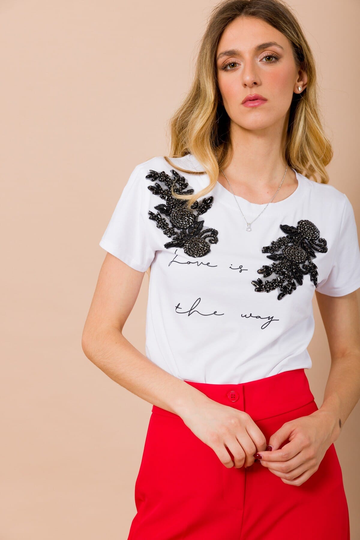 T-Shirt Love Is The Way Con Applicazioni Gioiello Maryley