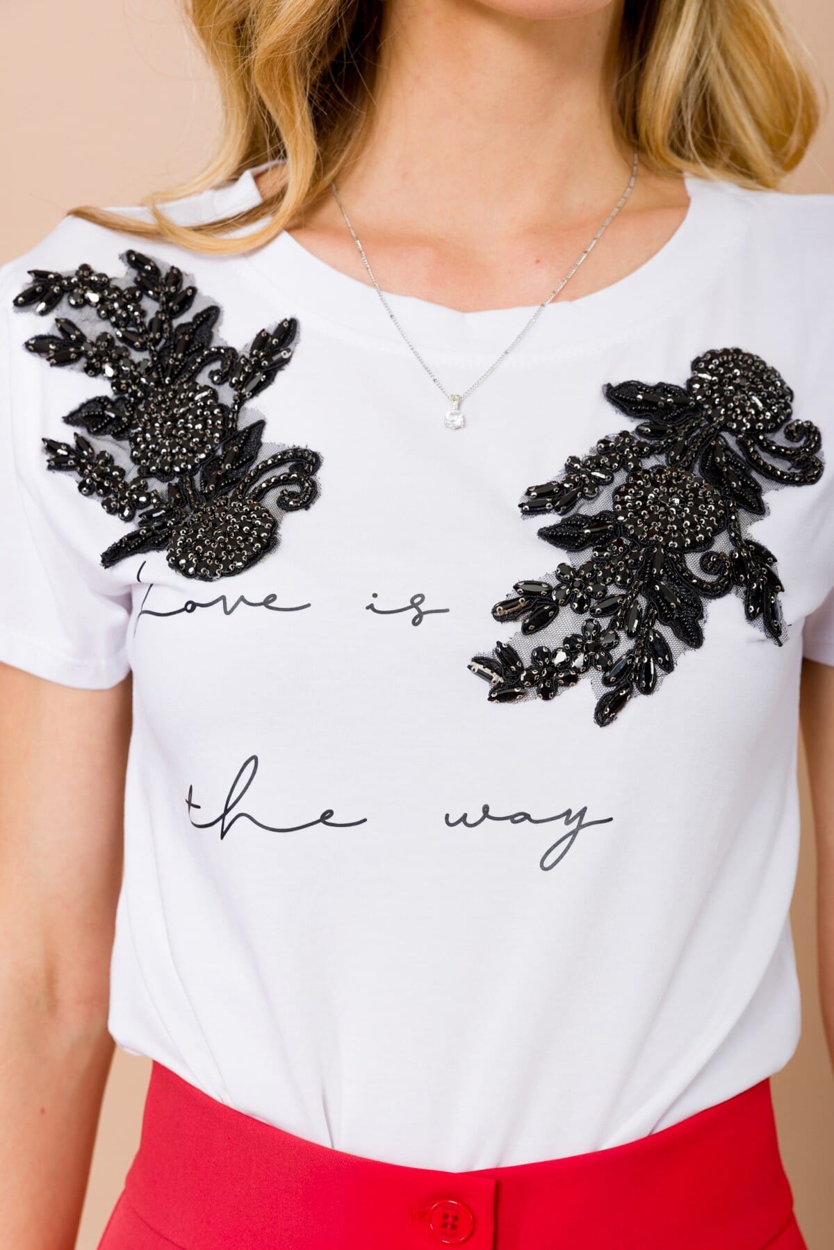 T-Shirt Love Is The Way Con Applicazioni Gioiello Maryley