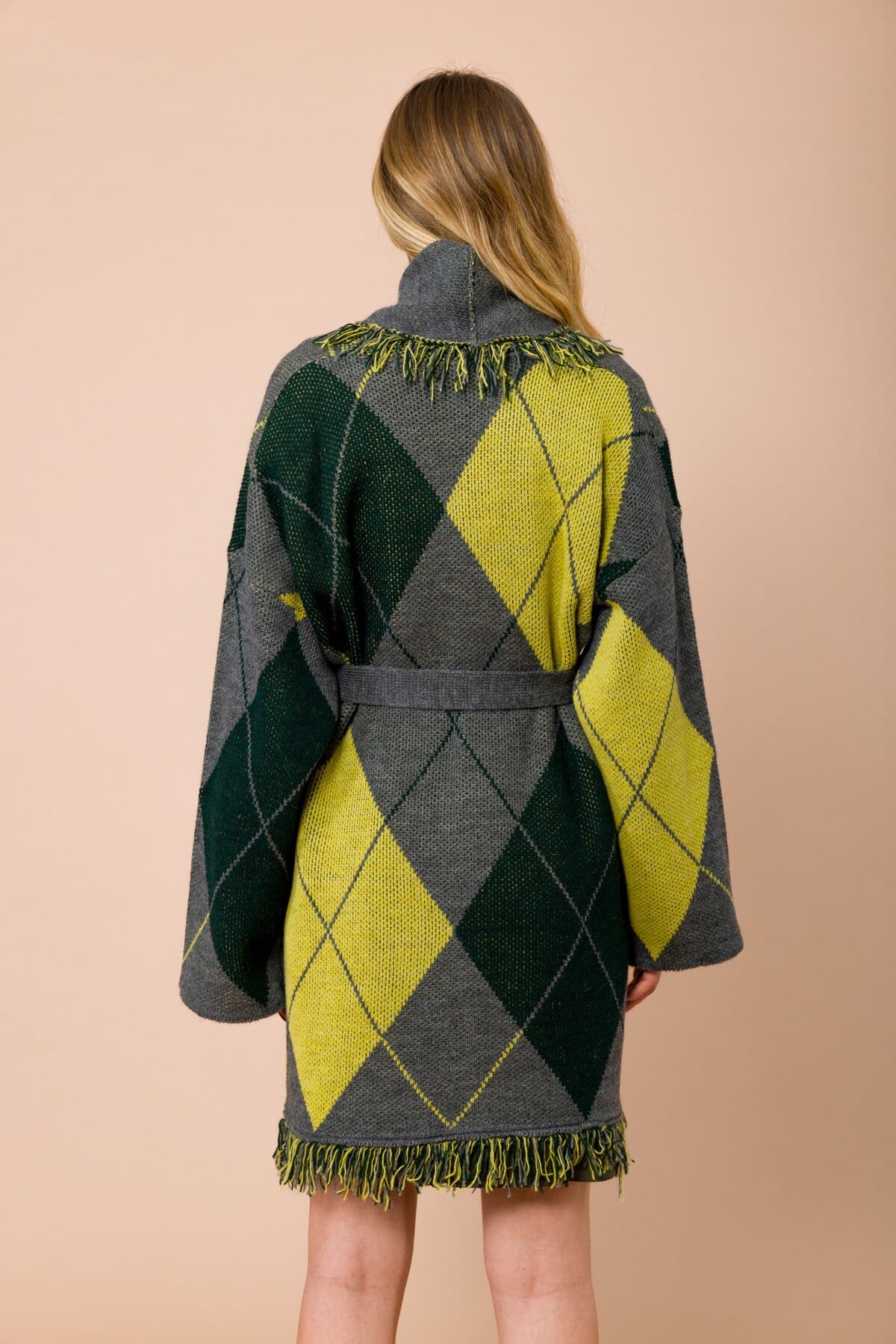 Cardigan With Fringes. Waistband And Argyle Motif Maryley
