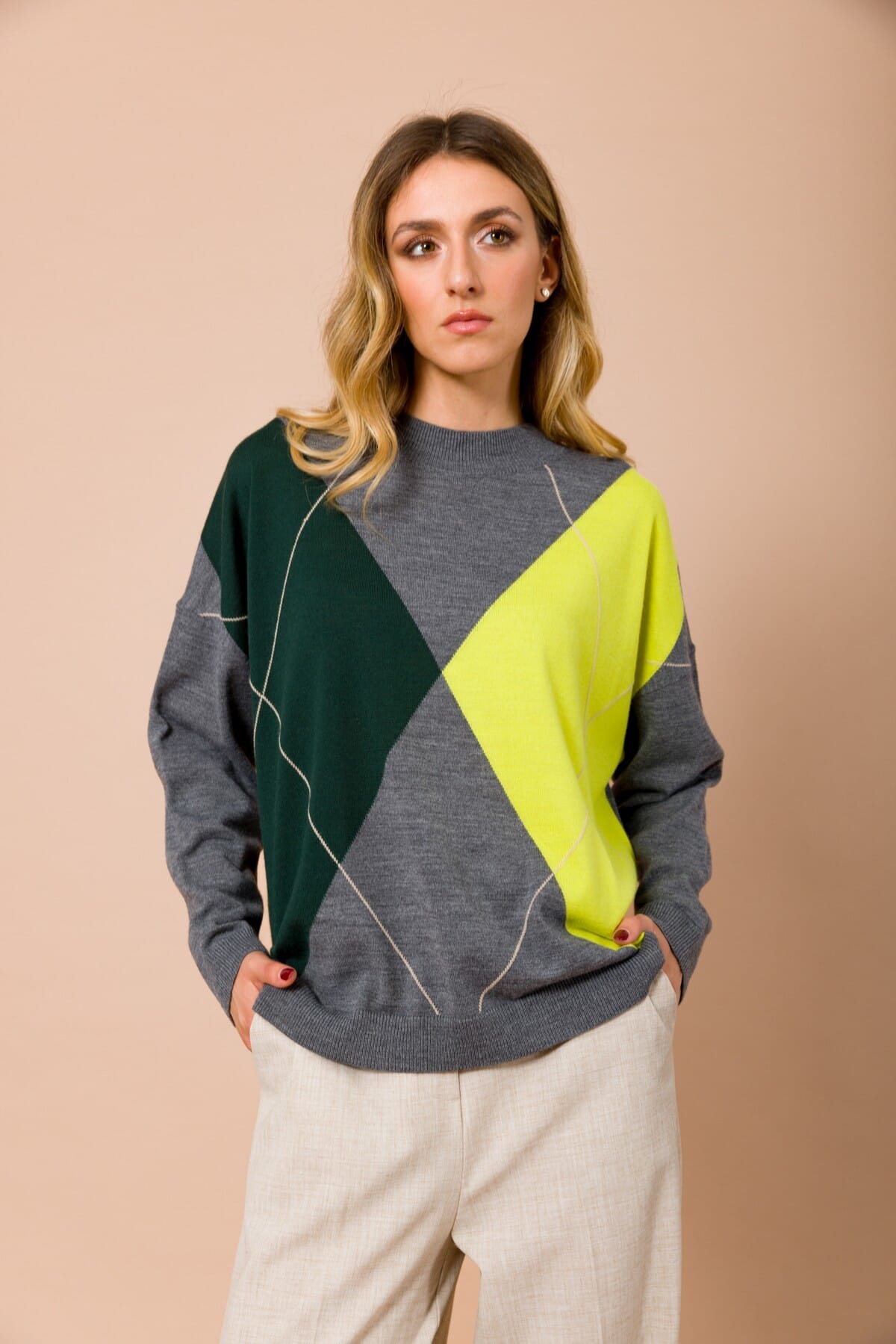 Jersey à manches longues avec motif argyle Maryley