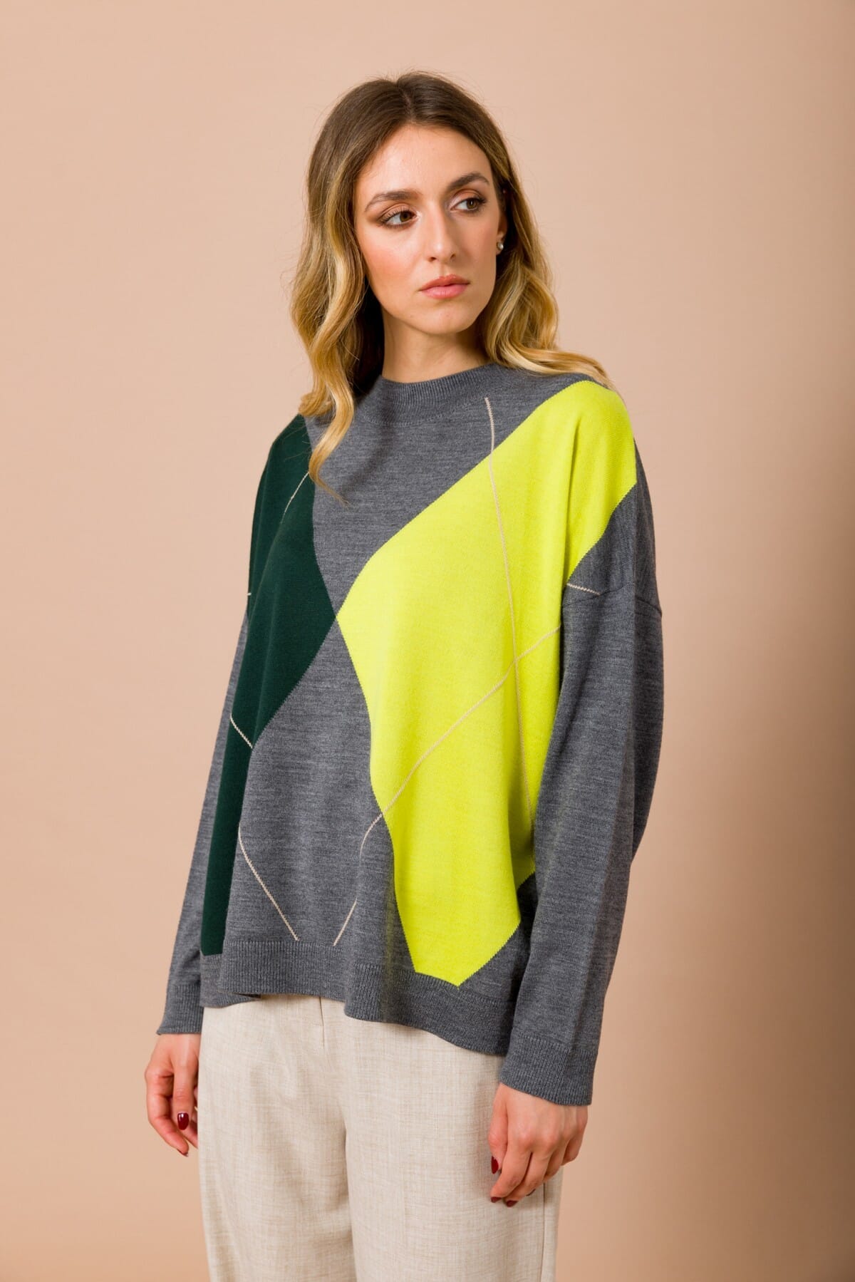 Jersey à manches longues avec motif argyle Maryley