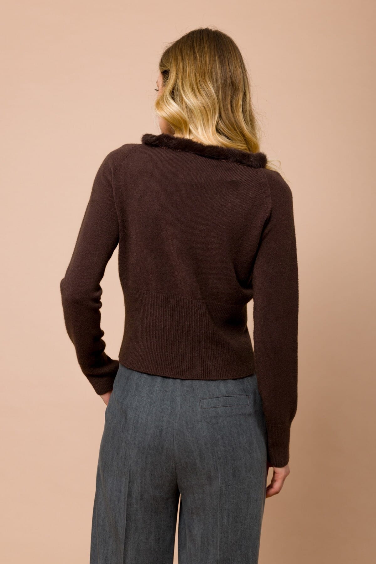 Maglia Manica Lunga Girocollo Con Profilo In Ecopelliccia Maryley