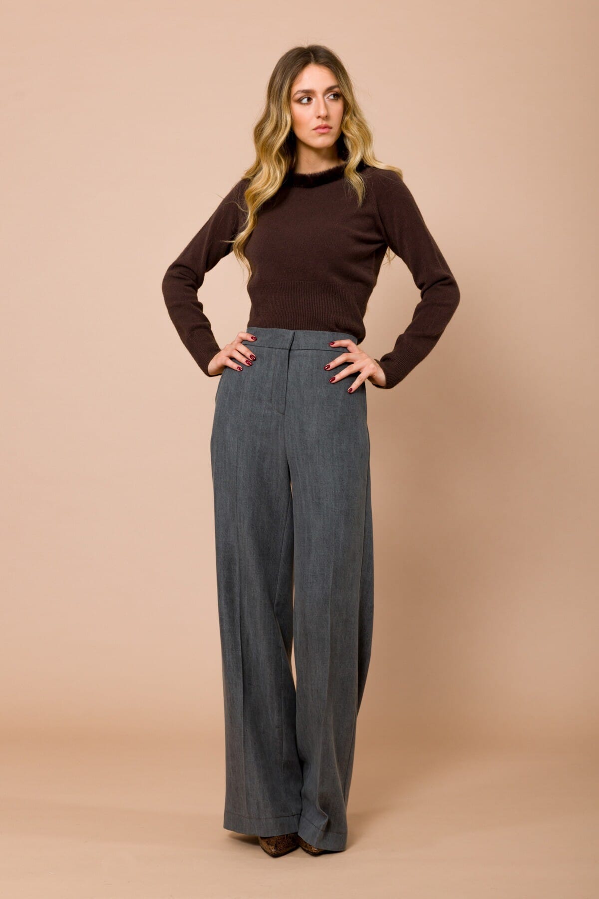 Maglia Manica Lunga Girocollo Con Profilo In Ecopelliccia Maryley