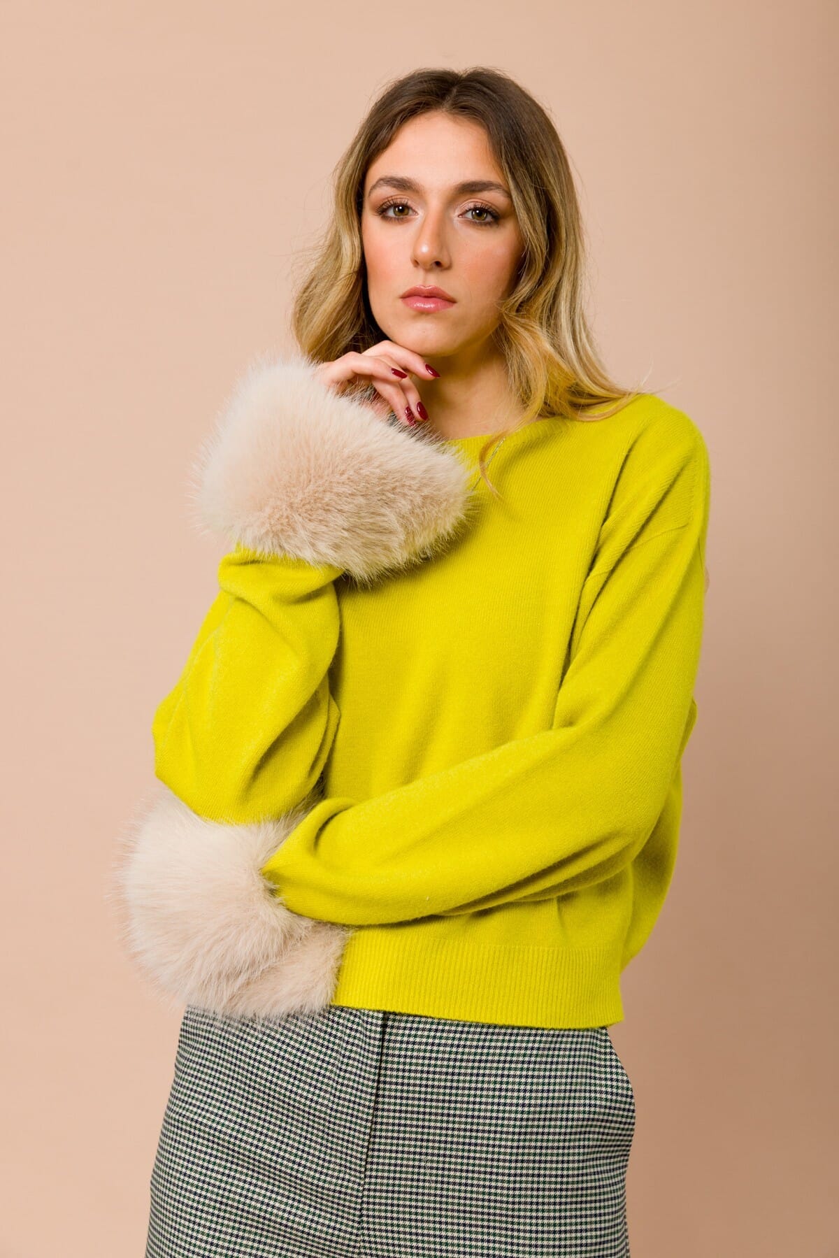 Maglia Girocollo Con Polsi In Eco Pelliccia Staccabili Maryley