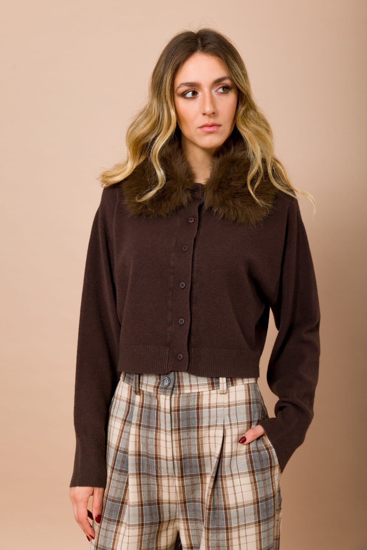 Cardigan Con Collo In Ecopelliccia Staccabile Maryley