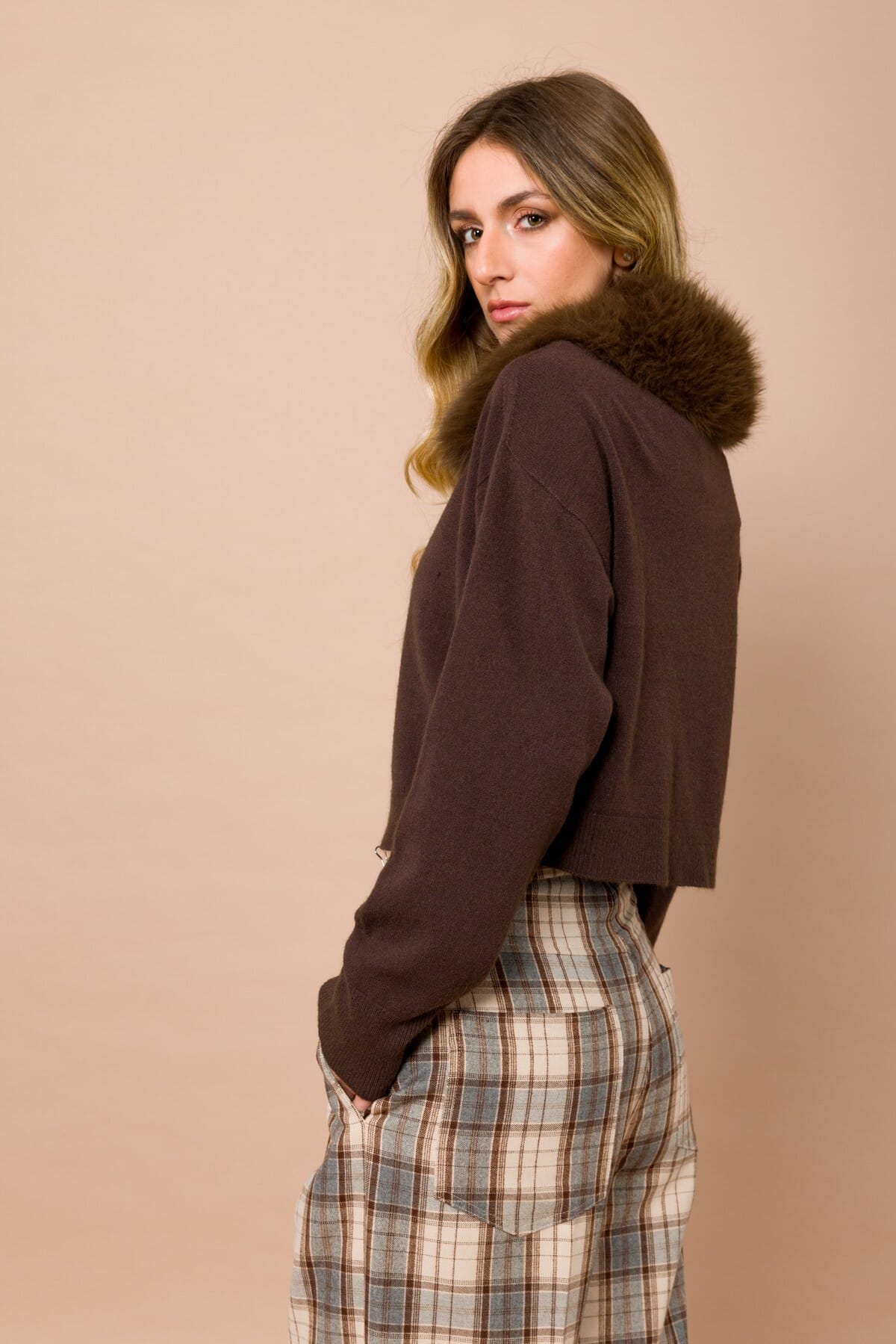 Cardigan Con Collo In Ecopelliccia Staccabile Maryley